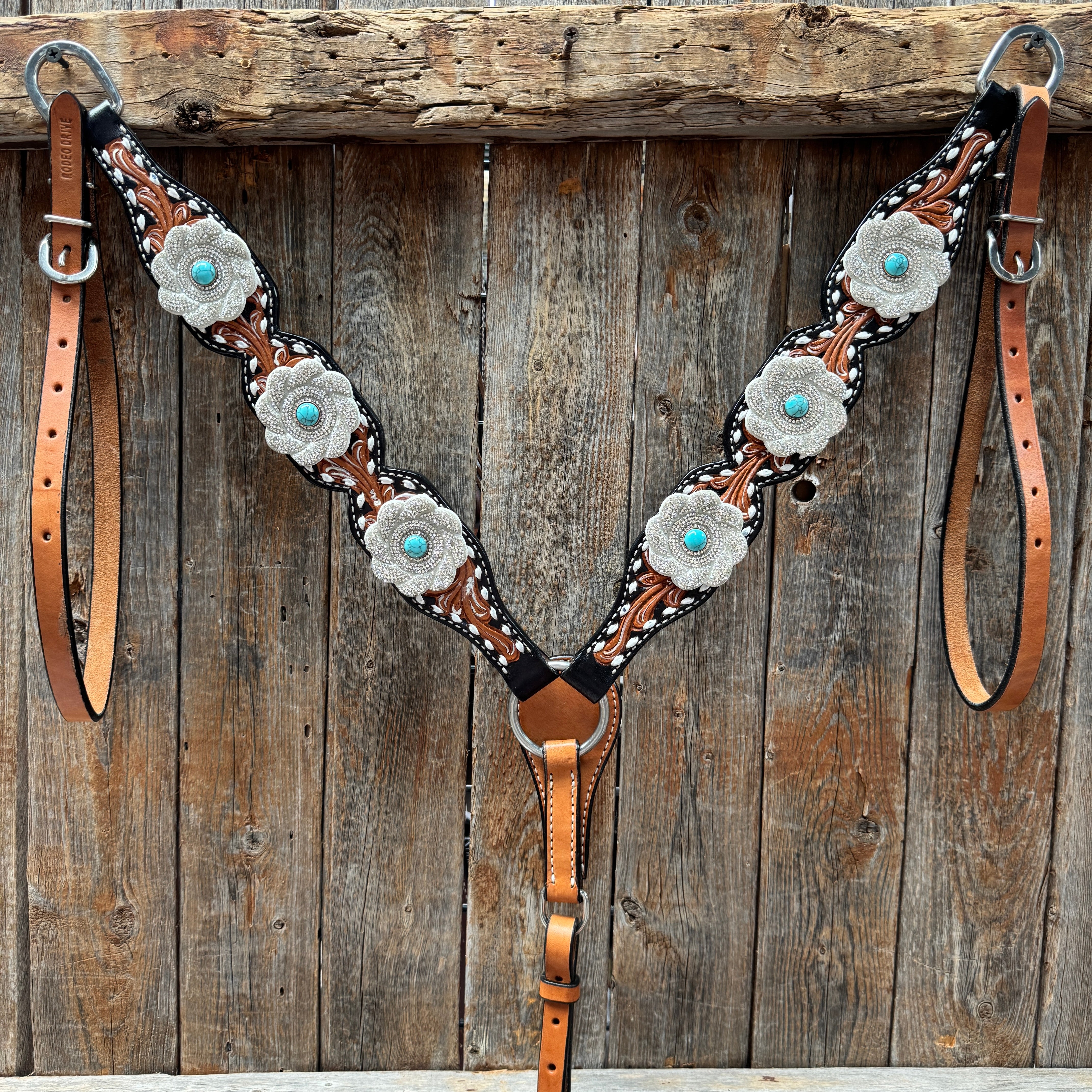 Classic Turquoise and Silver Browband Tack Set for Horses - Elegant Western Riding Accessory | Perfect for Shows, Ridesaddle & Dressage | #BBBC655