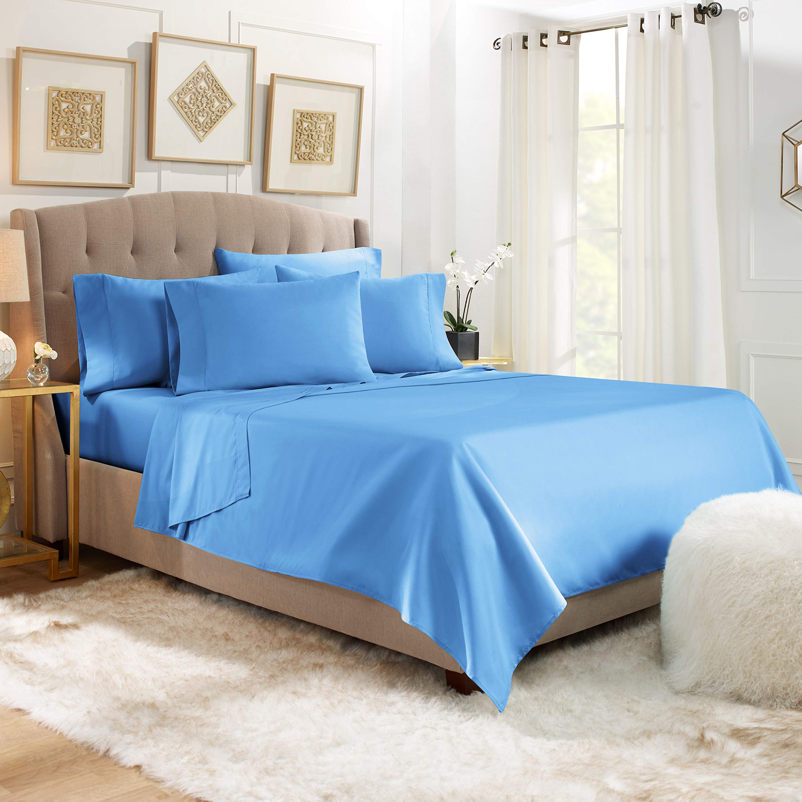 Premium 1000 Thread Count 4-Piece Cotton Bed Sheet Set - Eco-Friendly, Double Brushed, Breathable - Full XL Size (Flat Sheet + Fitted 23