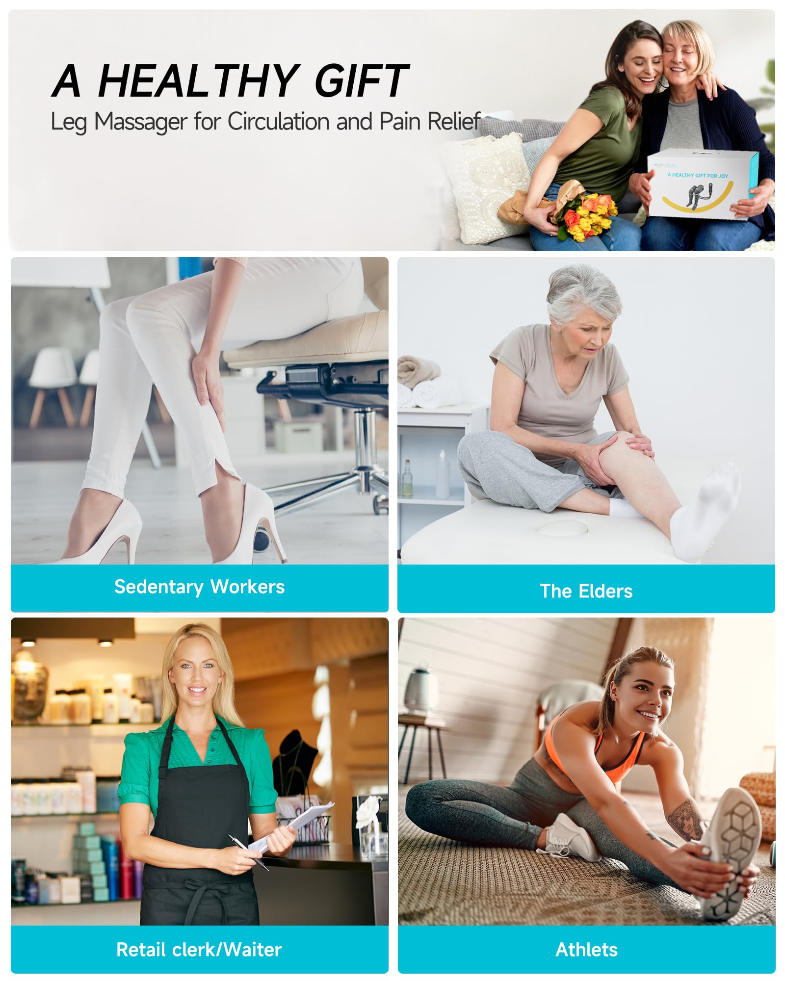 ALLJOY Leg Massager with Heat & Compression - 5 Massage Modes, 4 Intensity Levels for Circulation & Pain Relief - FSA Eligible Gifts for Men, Women, Dad & Mom - Perfect for Post-Workout Recovery, Office Relaxation & Elderly Care