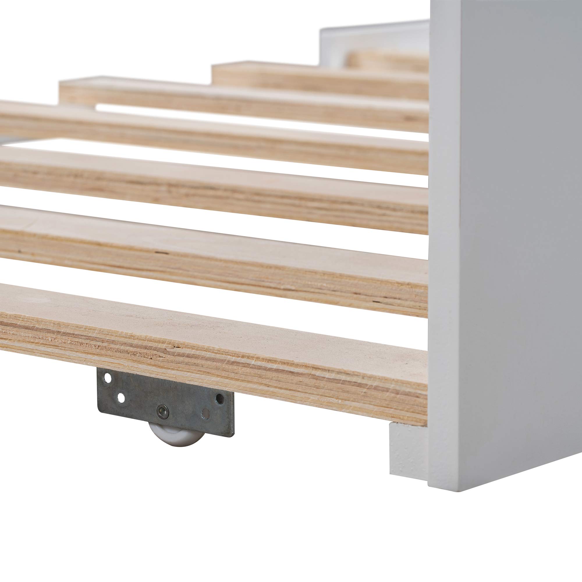 KLMM Twin Platform Bed with Trundle - Solid Wood Daybed & Captain's Bed for Bedroom or Living Room - White Wooden Slat Support - Perfect for Guest Rooms, Small Spaces & Multi-Functional Furniture Needs