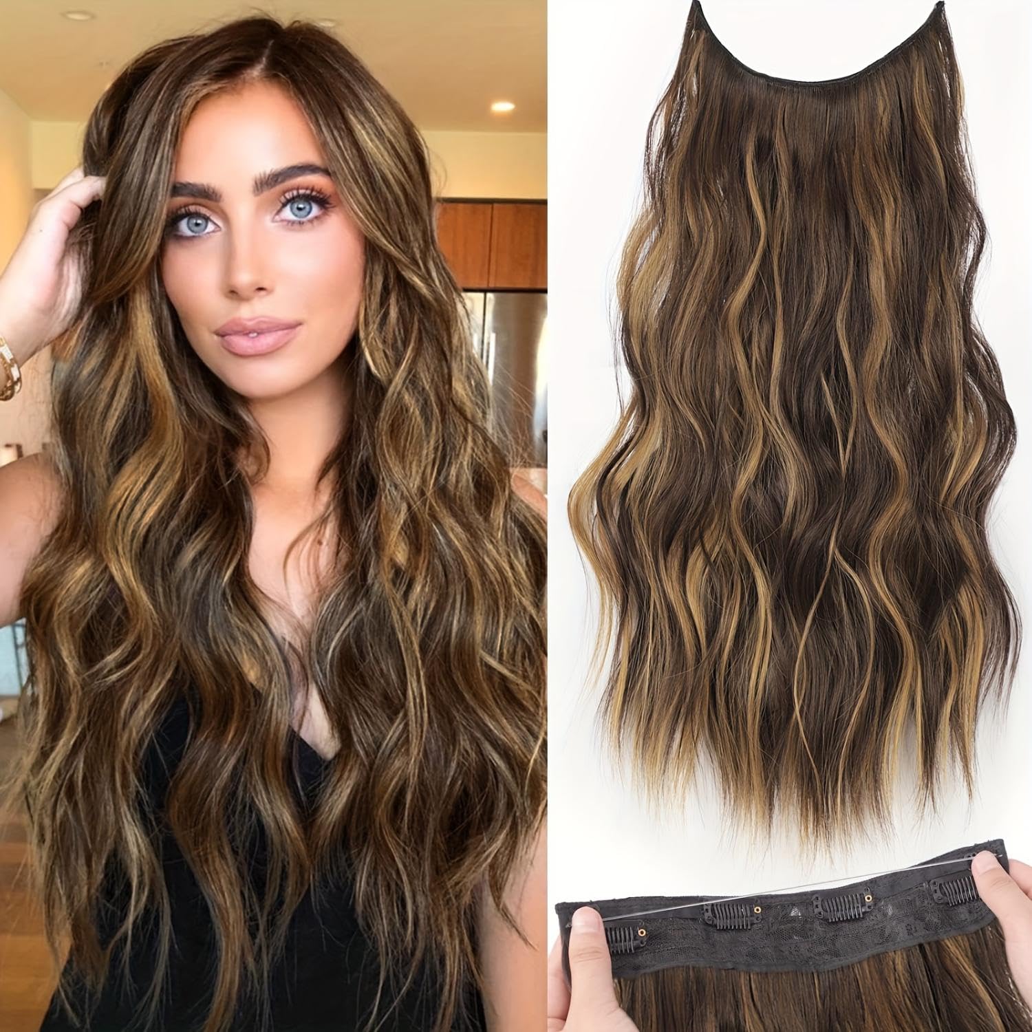 CHRONEX 24-Inch Curly Synthetic Hair Extensions with 5 Clips - 1 Piece for Women | Perfect for Parties, Weddings & Everyday Styling