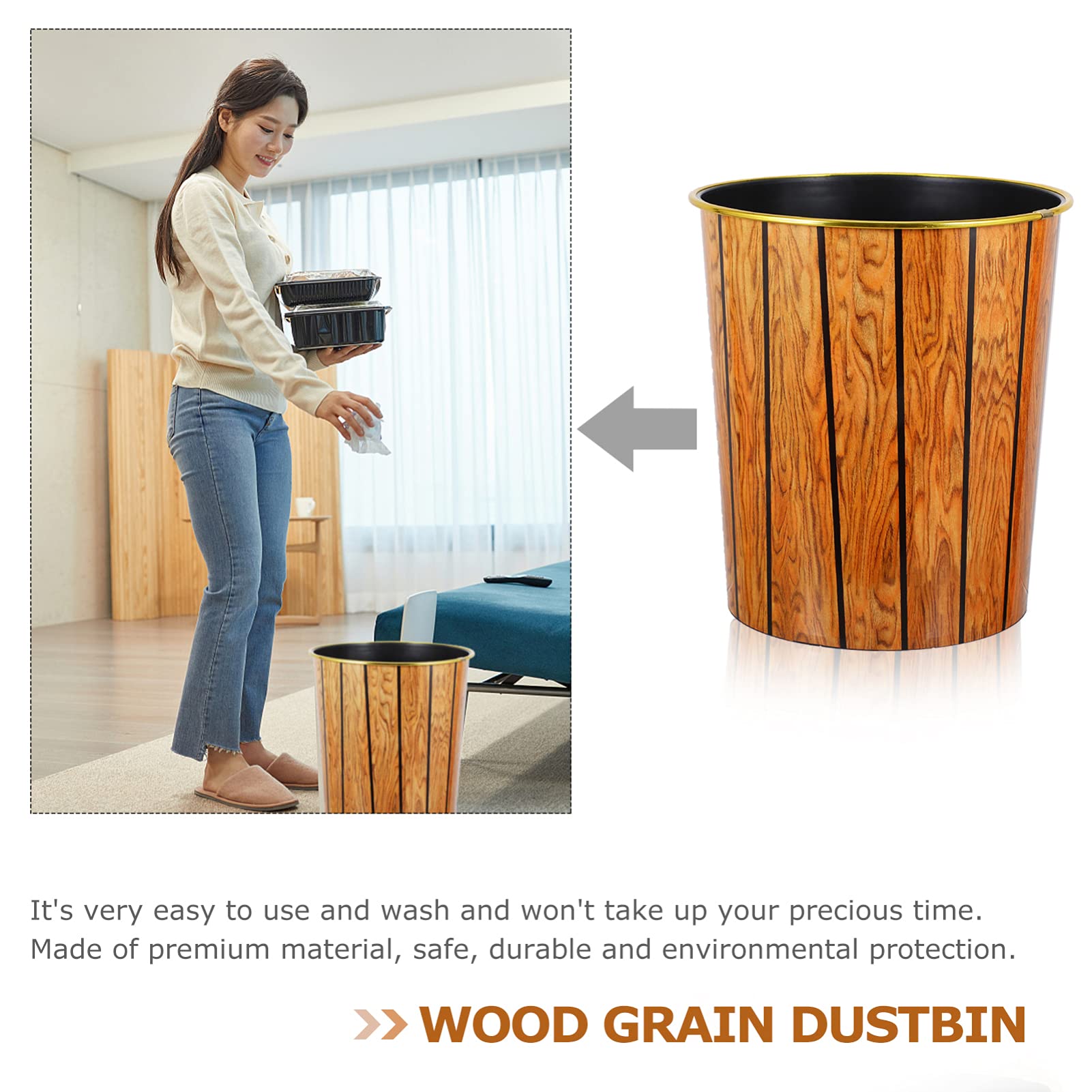 DOITOOL 2-Pack Round Plastic Trash Can - Small Bamboo Design Wastebasket for Bathroom, Kitchen & Office - Durable PP Material Garbage Bin with Wooden Look - Perfect for Home, Office & Commercial Spaces