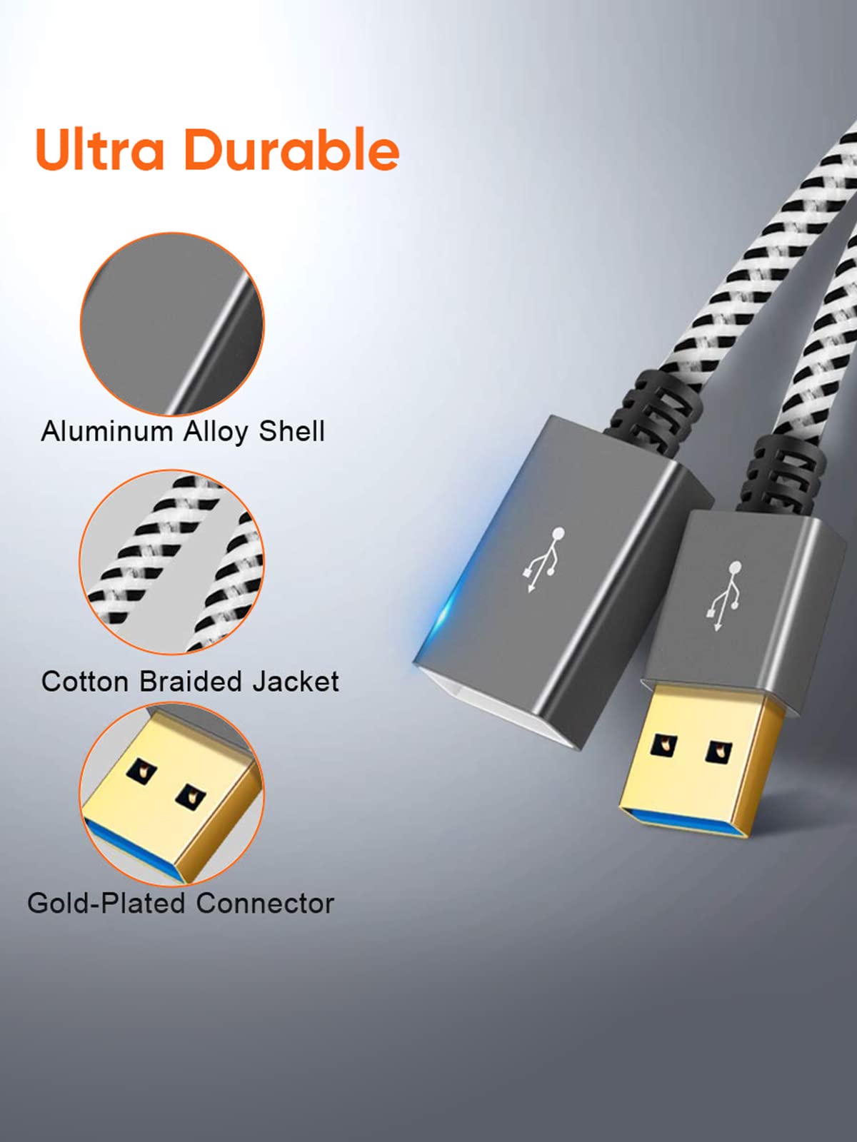 CableCreation 1FT USB 3.0 Extension Cable (0.3M) - A Male to Female Extender Cord for VR Headset, PlayStation, Keyboard, Printer - High Speed Data Transfer - Space Gray - Perfect for Gaming Setup & Home Office Accessories