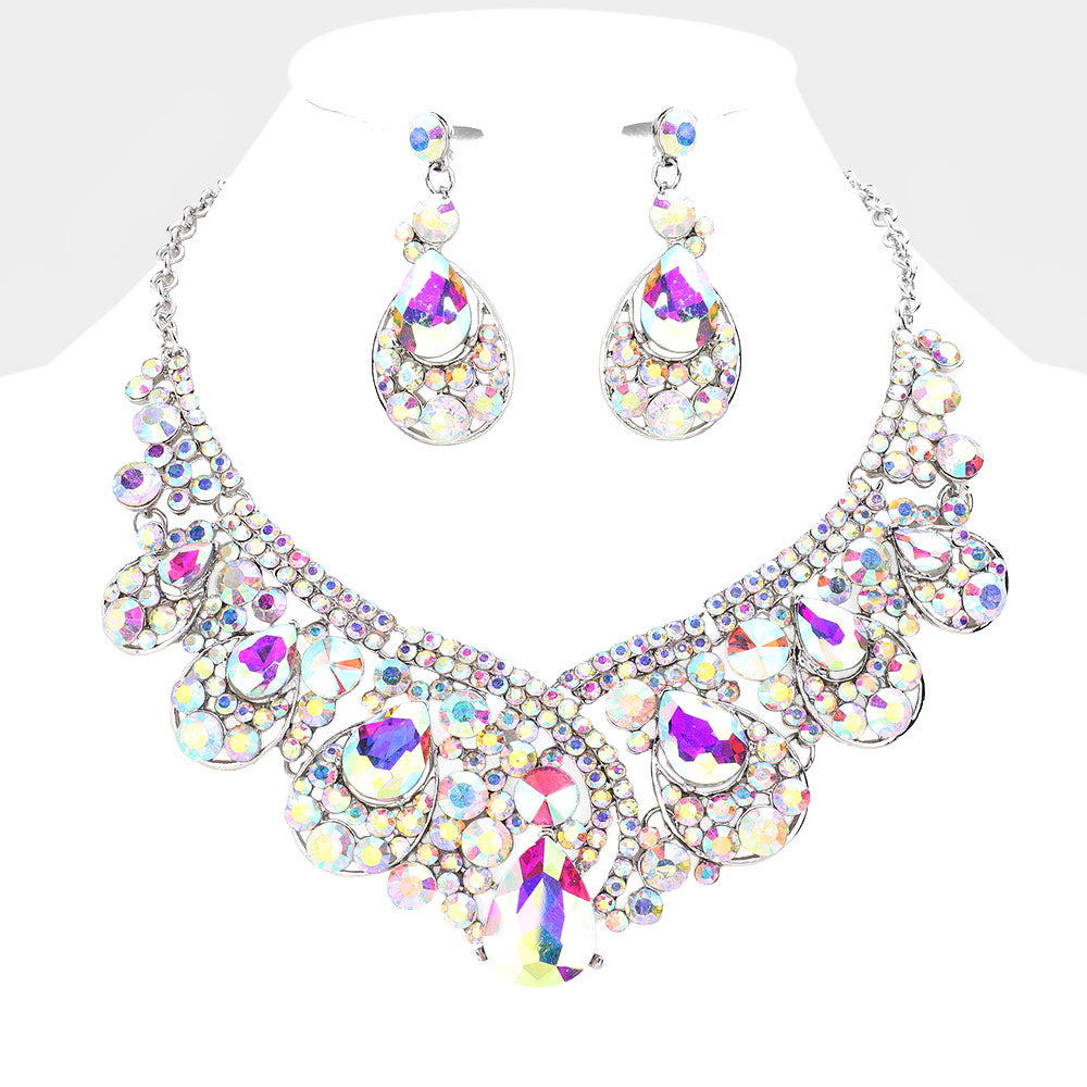AB Crystal Teardrop Pageant Necklace Set - Elegant Prom Jewelry for Women | Wedding, Pageant & Evening Party Accessories | 248871