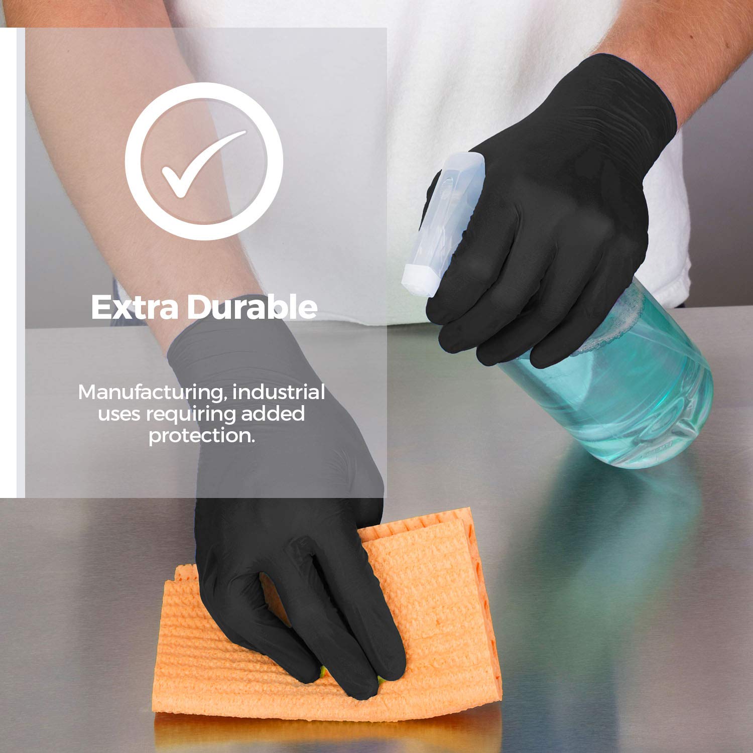 Elara FNE503BK EverfitBLACK5G Nitrile Disposable Gloves - 5 mil Thick, Black, Powder Free, Food Safe, Non-Latex, Large Size (Case of 1000) - Ideal for Food Handling, Medical Use, Cleaning & Industrial Work
