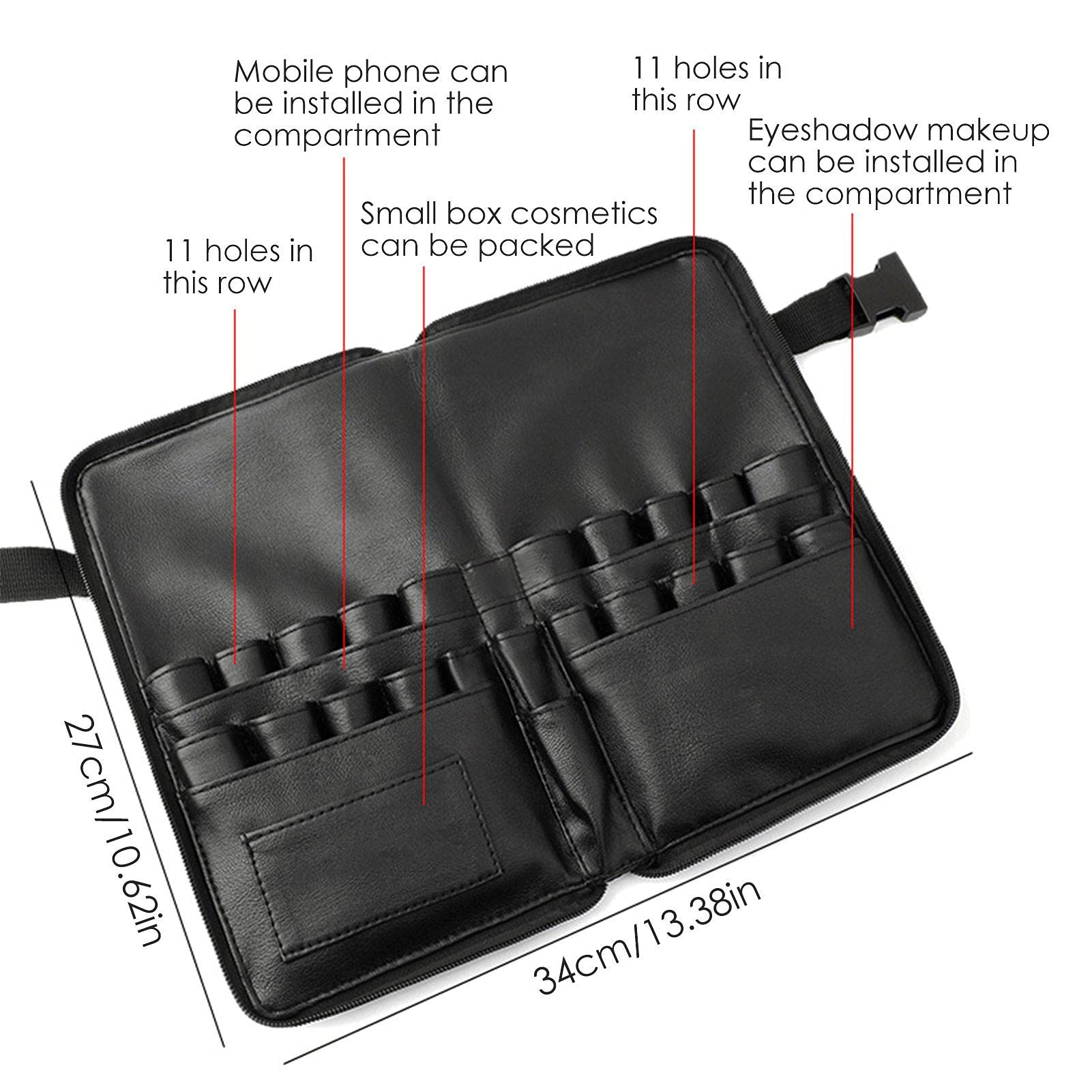 Professional Makeup Brush Organizer Bag - 24 Pockets Foldable Cosmetic Brush Holder with Artist Belt Strap & Zipper Closure | Perfect for Travel, Home Storage & Makeup Artist On-The-Go (Brushes Not Included)