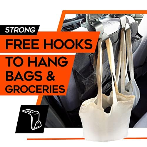 Backseat Car Organizer with Tablet Holder - 9 Storage Pockets & 4 Headrest Hooks - Kick Mat Back Seat Protector for Kids & Baby - Travel Accessories (2-Pack, Black) - Perfect for Road Trips & Family Travel