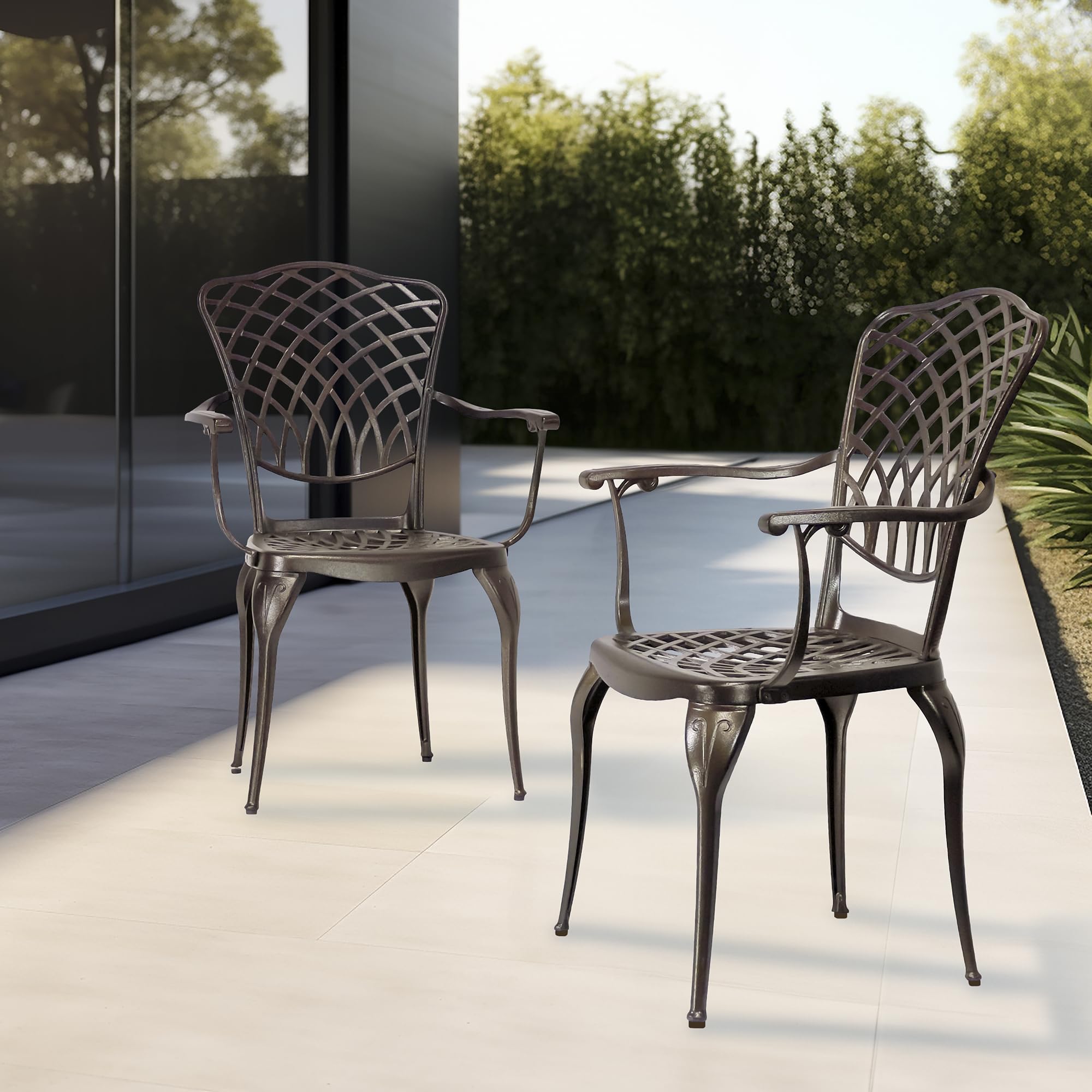Kinger Home Arden 2-Piece Outdoor Patio Dining Chairs Set - Durable Cast Aluminum All-Weather Resistant Brown Garden Furniture - Perfect for Backyard, Poolside, and Restaurant Outdoor Seating