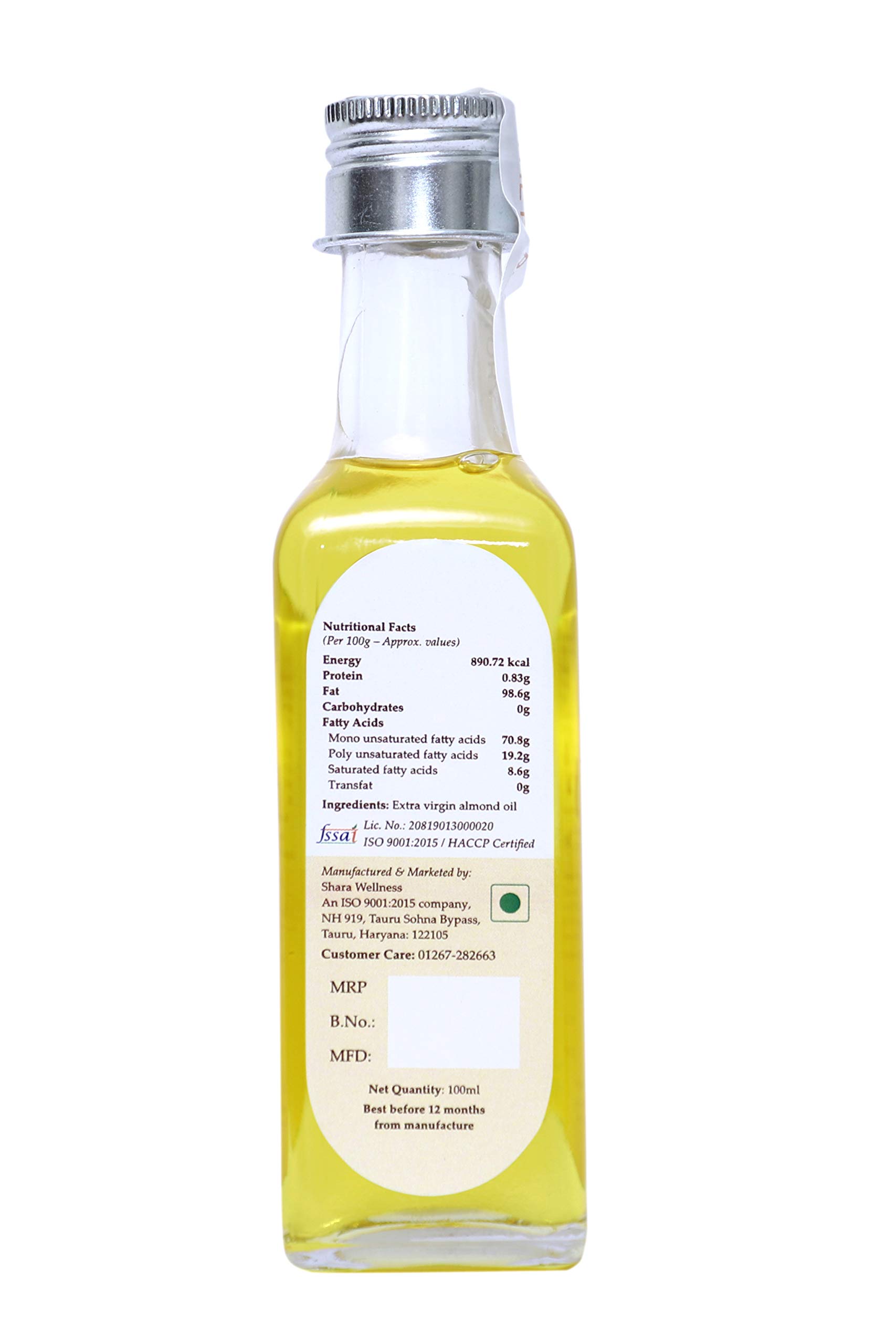 100% Pure Cold Pressed Sweet Almond Oil for Hair, Skin & Face Care - Natural Moisturizer & Massage Oil - 100ml - Perfect for Dry Skin Treatment, Hair Growth & Aromatherapy