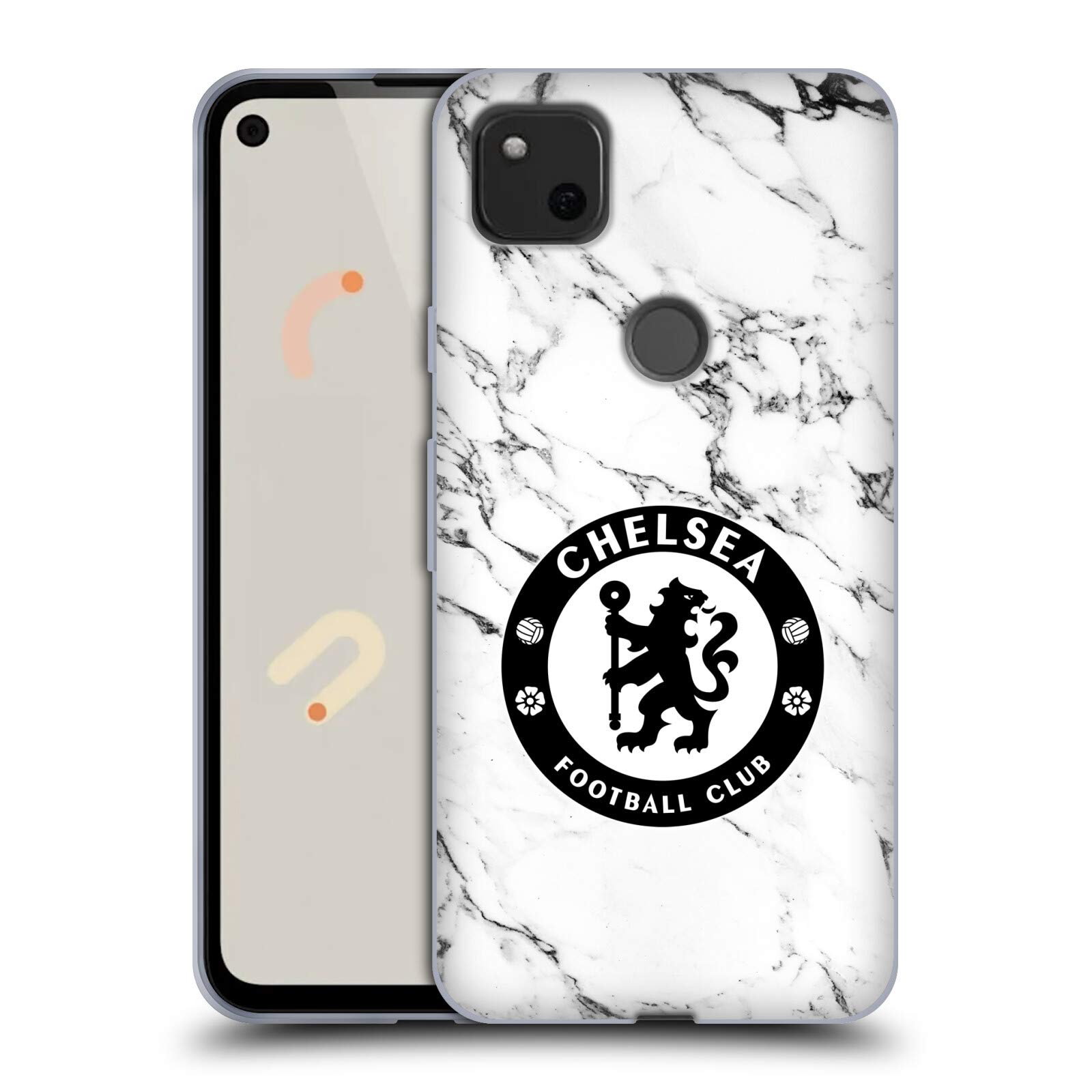Chelsea FC White Marble Phone Case for Google Pixel 4a - Durable Gel Cover for Football Fans