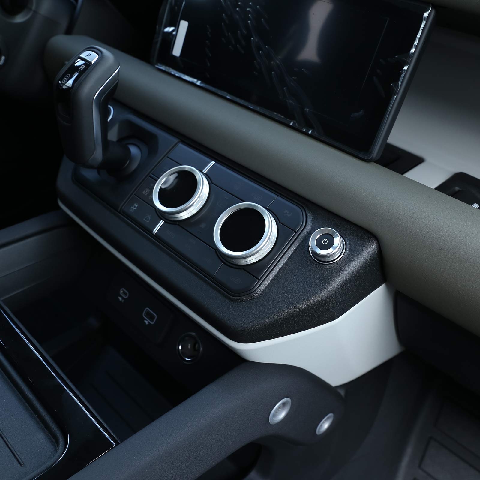 Premium Aluminum Alloy Car Interior AC & Volume Knob Covers - Compatible with 2020 Land Rover Defender 110 - Stylish Silver Trim Accessories | Perfect for Customization & Interior Protection