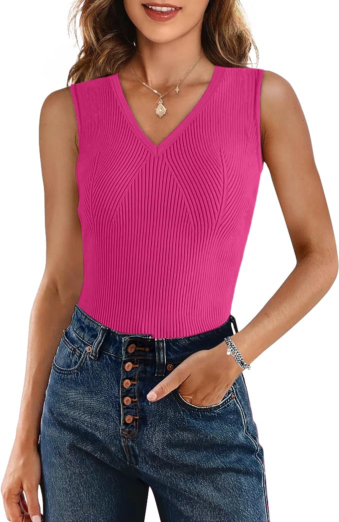 AGSEEM Women's Ribbed Tank Tops - Summer V-Neck Sleeveless Shirts | Casual Wear, Layering, Beach Outfits & Gym Essentials