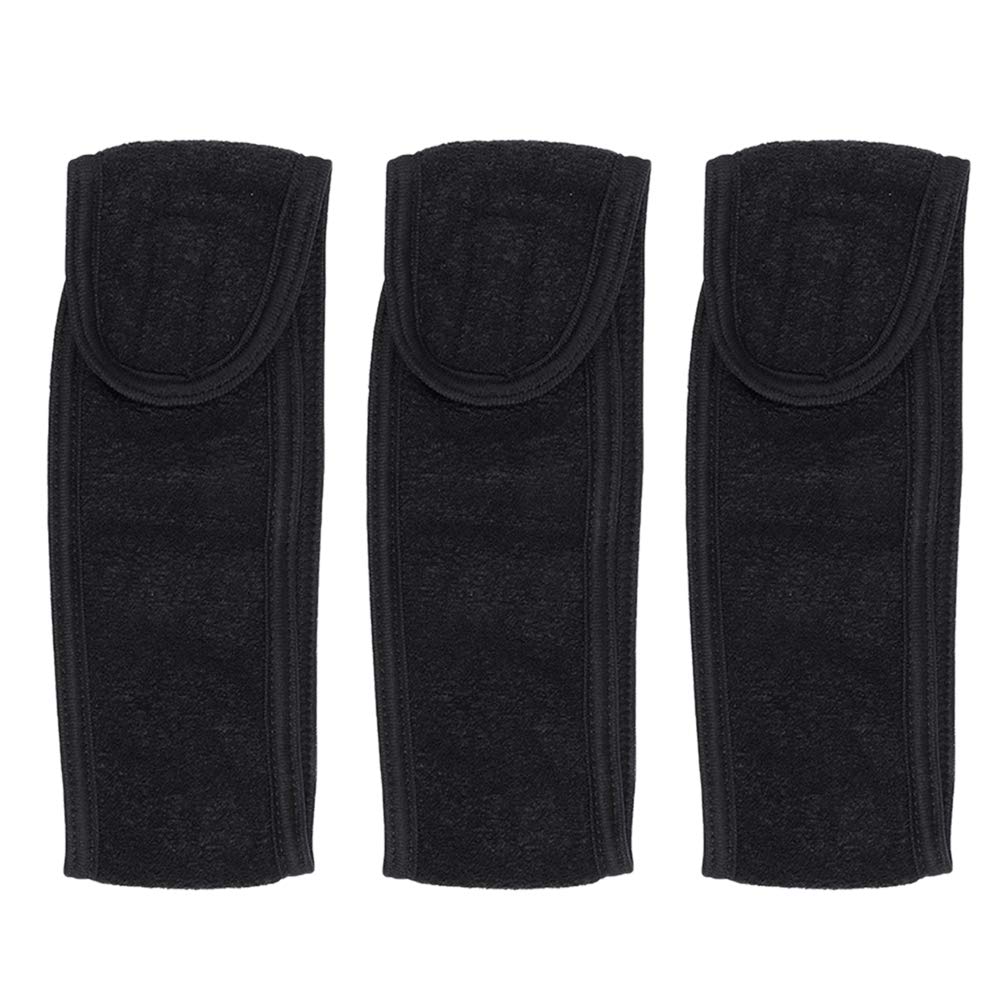 3 Pack Black Women's Headbands - Soft Stretch Yoga Headbands for Fitness, Spa, Makeup & Facial Care - Non-Slip Hair Accessories for Workouts, Washing Face & Beauty Routines (Vintage Style)