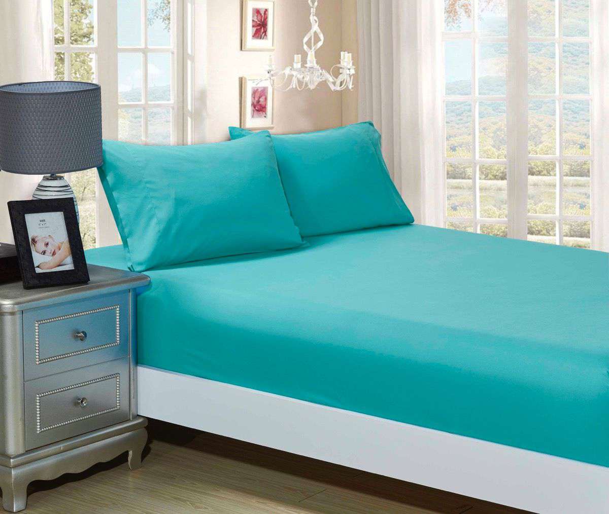 1000TC Ultra Soft Fitted Sheet & 2 Pillowcases Set - King Size Bedding Set in Teal - Luxury Hotel Quality Bed Sheets for Comfortable Sleep