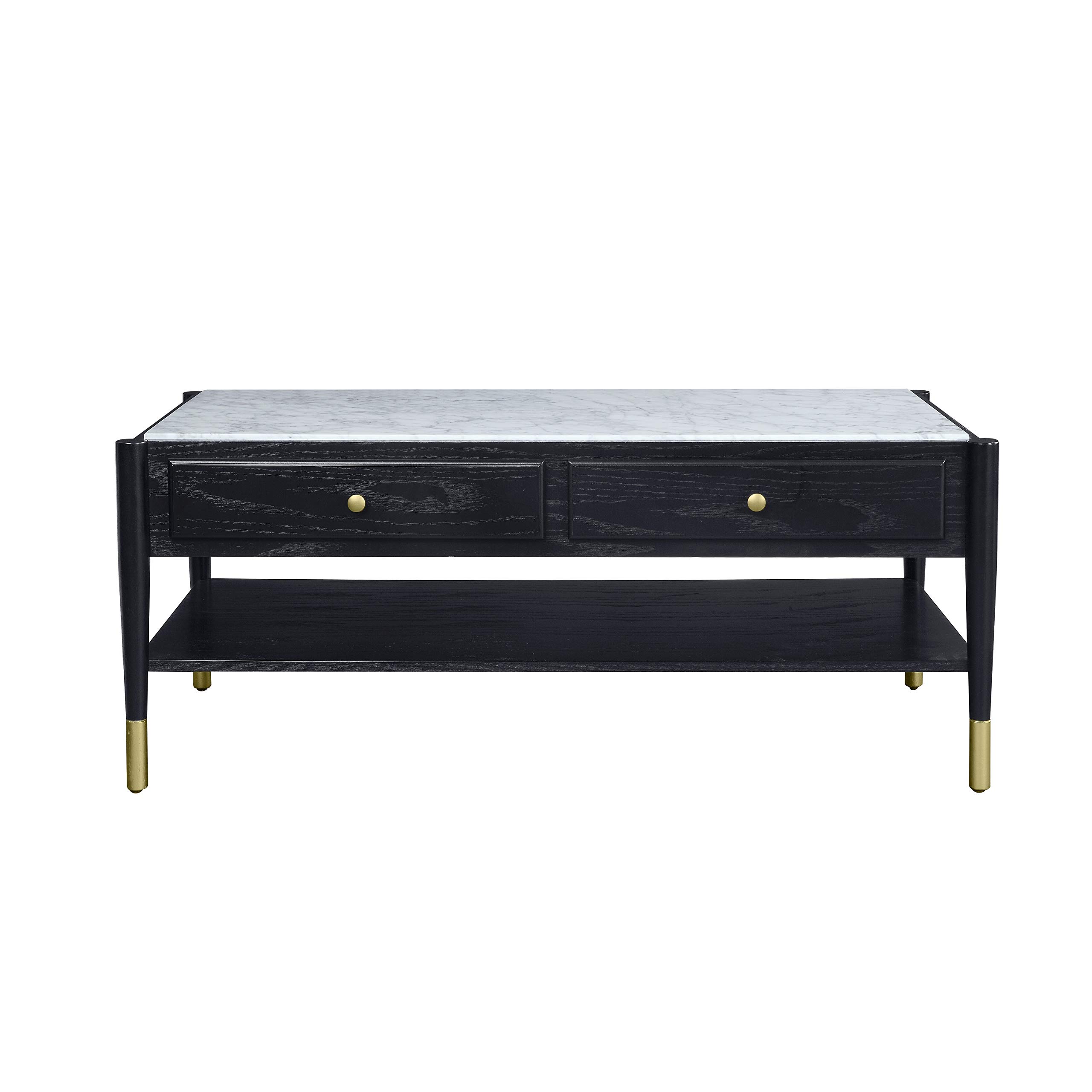 Modern Black Marble Coffee Table with Wood Finish - Contemporary Living Room Centerpiece for Home Decor