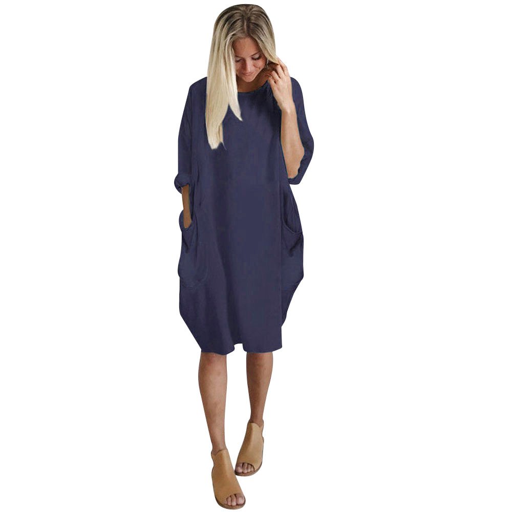 Women's Casual Travel Dresses with Neck Pocket - Loose Fit Plus Size Long Dresses for Summer Vacation, Beach Outings & Everyday Wear