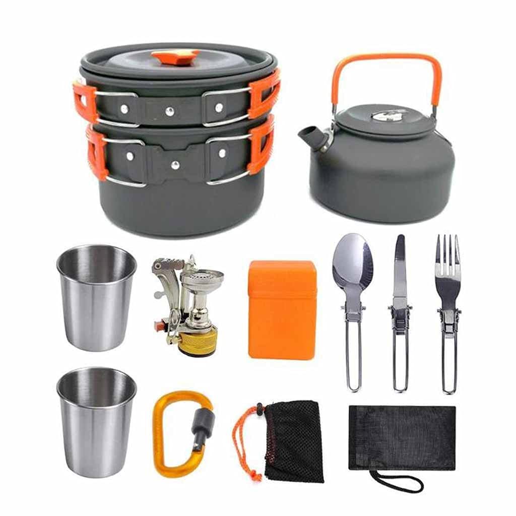 EODNSOFN 10-Piece Camping Cookware Set - Lightweight Outdoor Cooking Pots & Pans with Kettle, Stove & BBQ Tableware - Perfect for Hiking, Picnics & Camping Trips (Color: Blue)