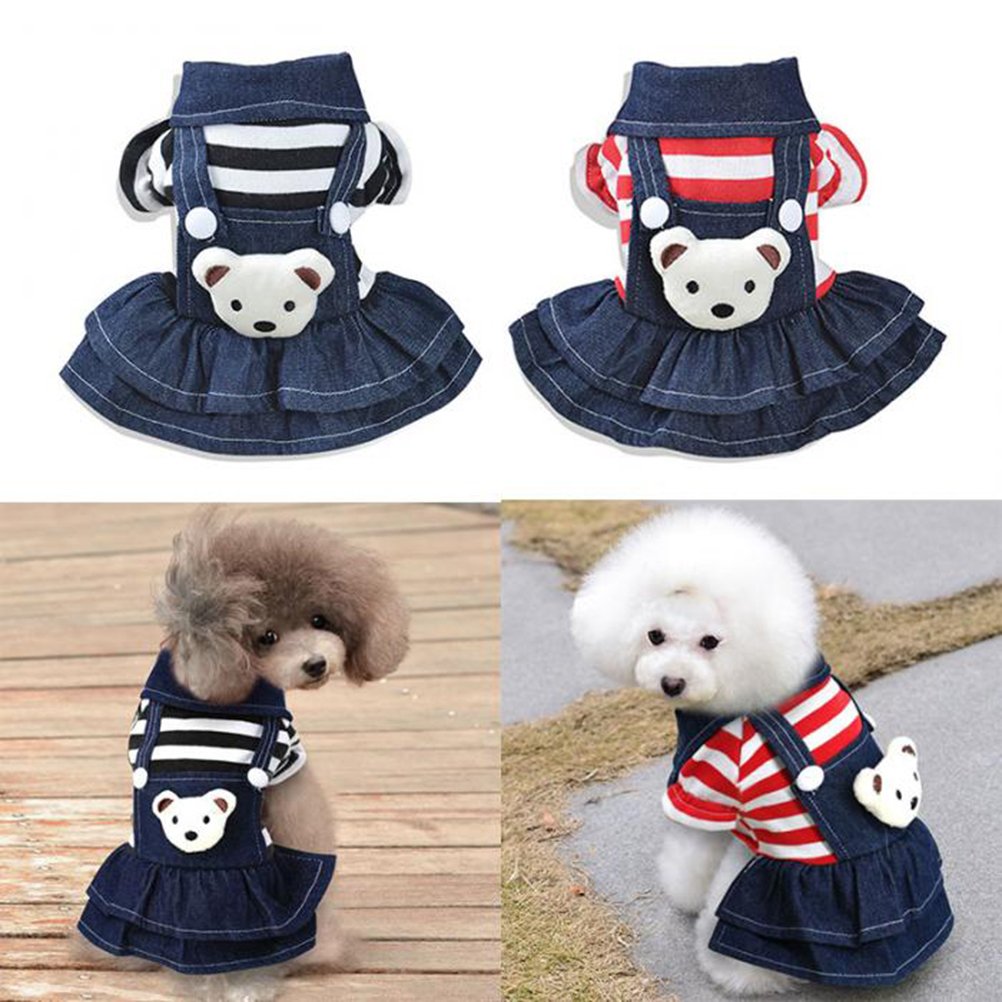 ULTECHNOVO Denim Dog Dress with Lace - Spring Summer Puppy Clothes, Harness & Overalls for Small Dogs | Cute Pet Apparel for Outdoors, Parties & Photo Shoots