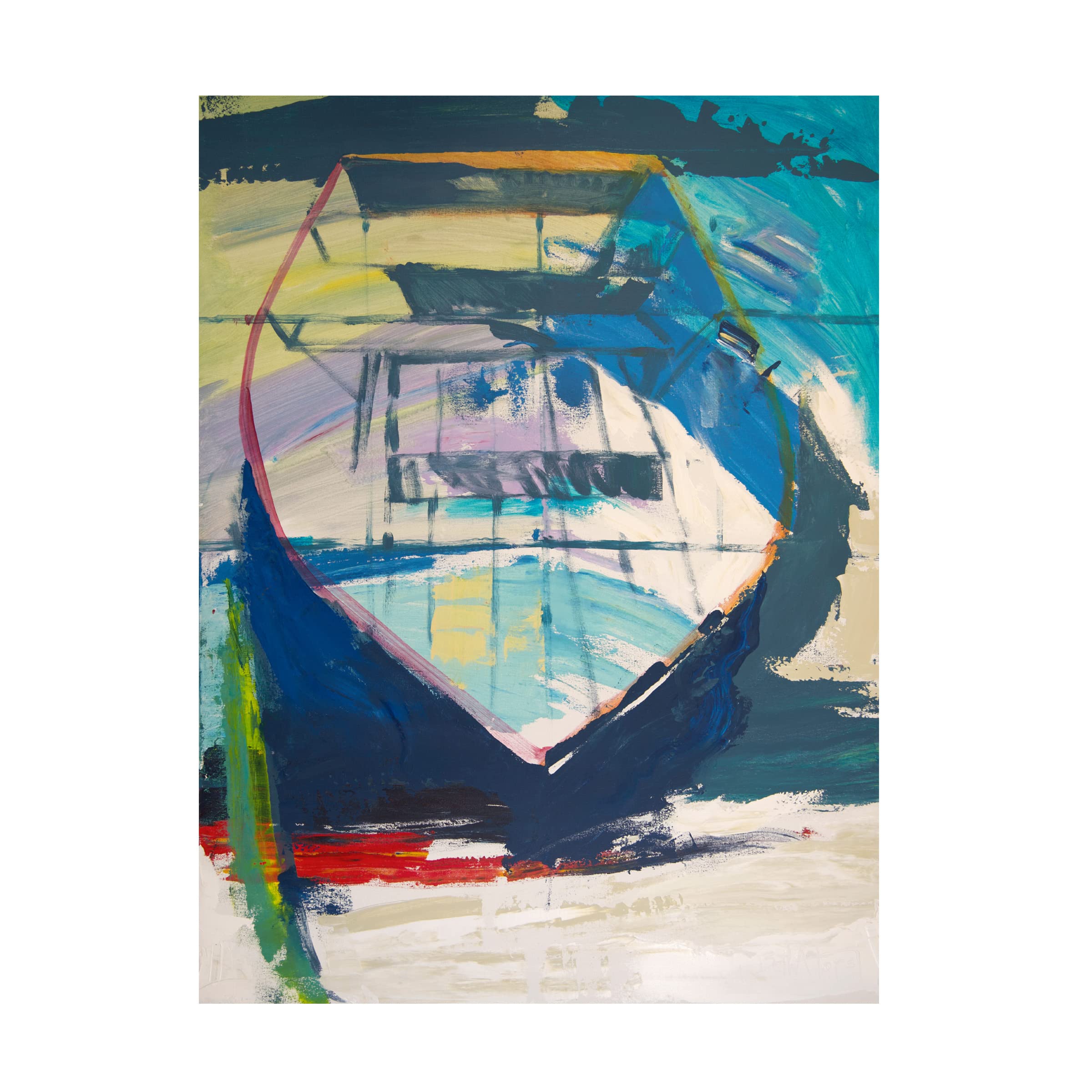 Beth A. Forst 'Red Green Skiff' Canvas Wall Art Print - Modern Coastal Home Decor for Living Room, Bedroom & Office - Trademark Fine Art Collection