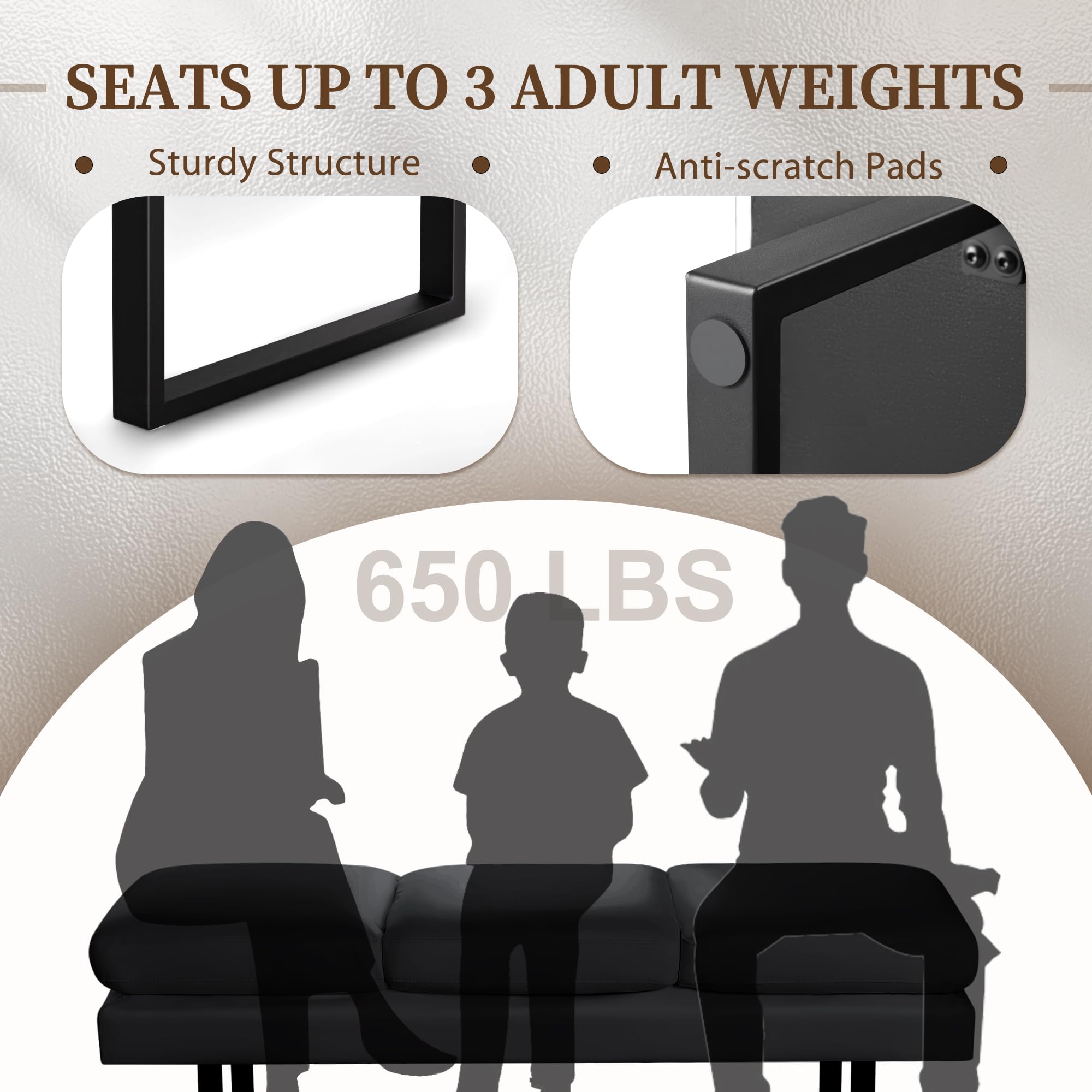 3-Seat Faux Leather Waiting Room Bench - Upholstered Office Reception Chair for Salon, Lobby, Conference Room & Shop - Durable Guest Seating Solution (Black) | Perfect for Clinics, Hotels & Commercial Spaces