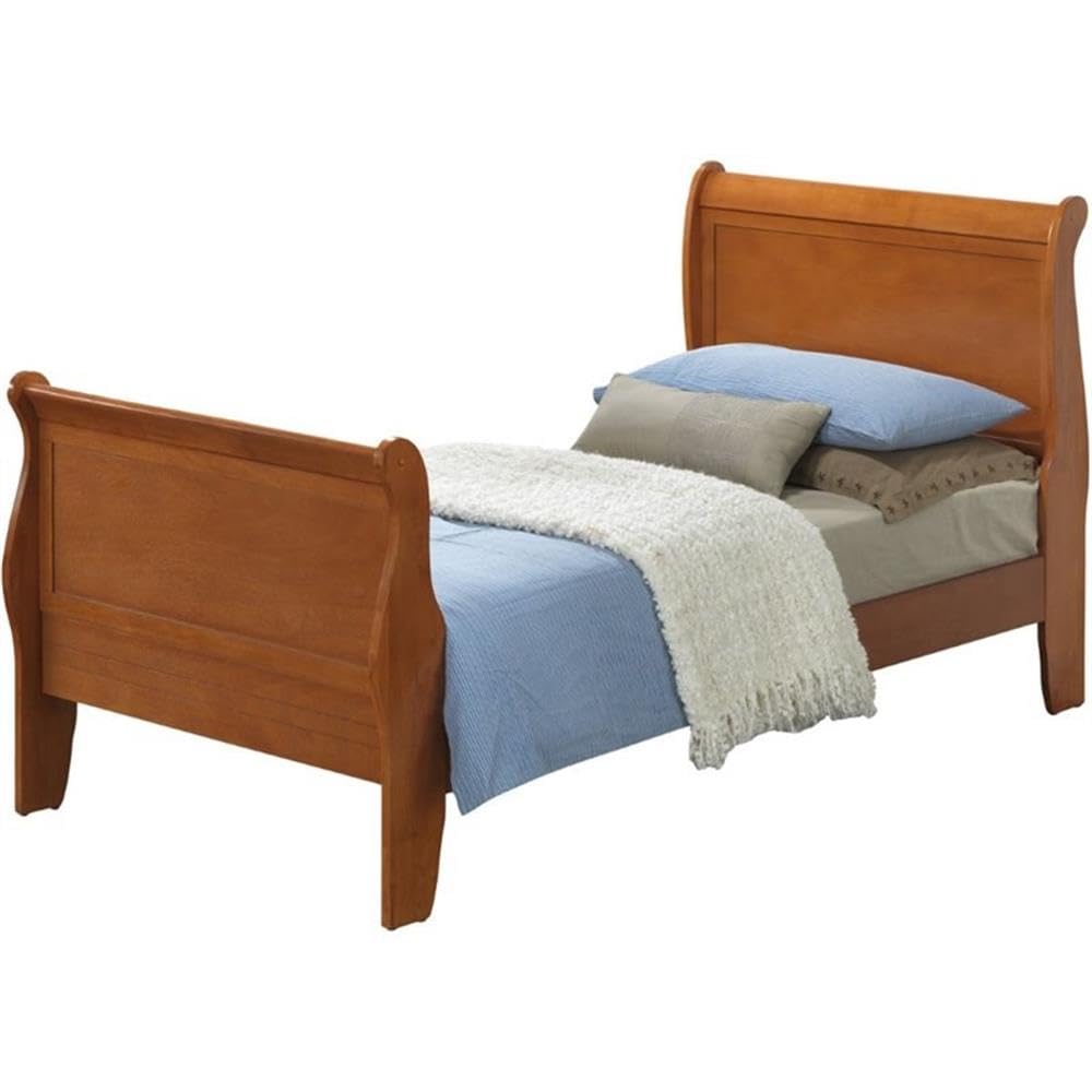 Glory Furniture Louis Phillipe Twin Sleigh Bed - Solid Oak Wood Frame, Classic Design for Bedroom Decor | Perfect for Guest Rooms, Kids' Rooms & Cozy Spaces
