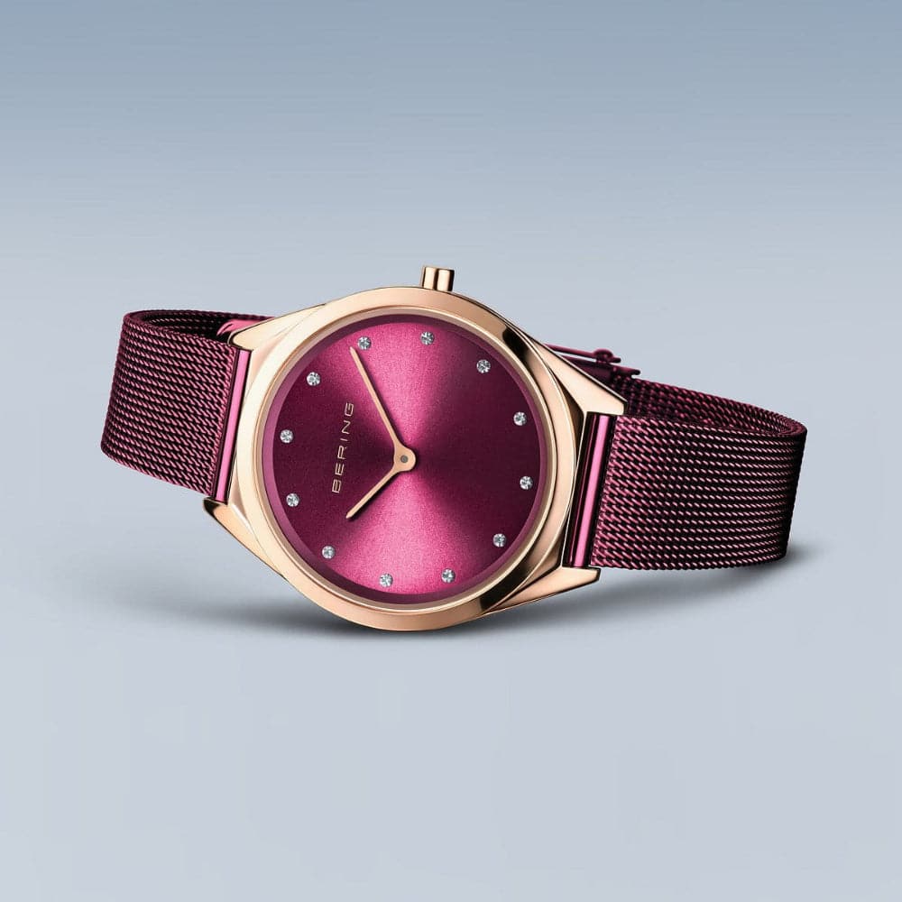 Bering Ultra Slim Purple Milanese Strap Women's Watch 17031 969 - Elegant Fashion Accessory for Office, Party & Everyday Wear