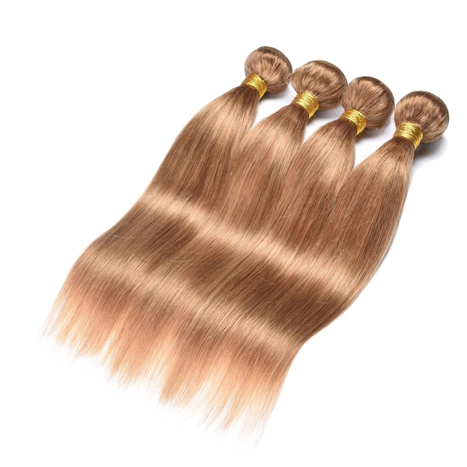 WOME 100% Unprocessed Peruvian Virgin Human Hair Bundles - Silky Straight #27 Honey Blonde (4 Bundles, 16/18/20/22 Inch) | Natural Hair Extensions for Styling & Wefting | Perfect for Daily Wear, Parties & Special Occasions