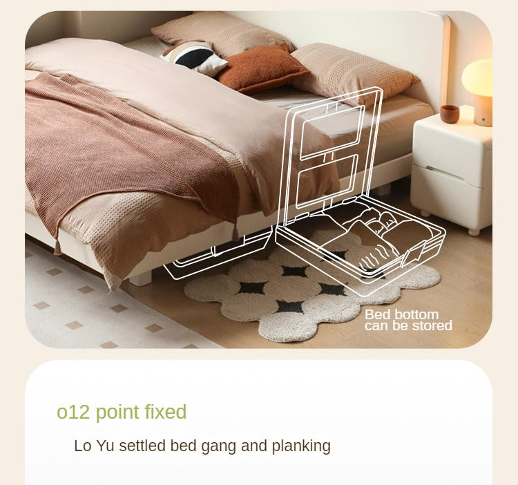 Modern Simple Cream Style Poplar Solid Wood Bed - Queen Size, Sturdy & Elegant for Master Bedroom, Guest Room, or Dormitory
