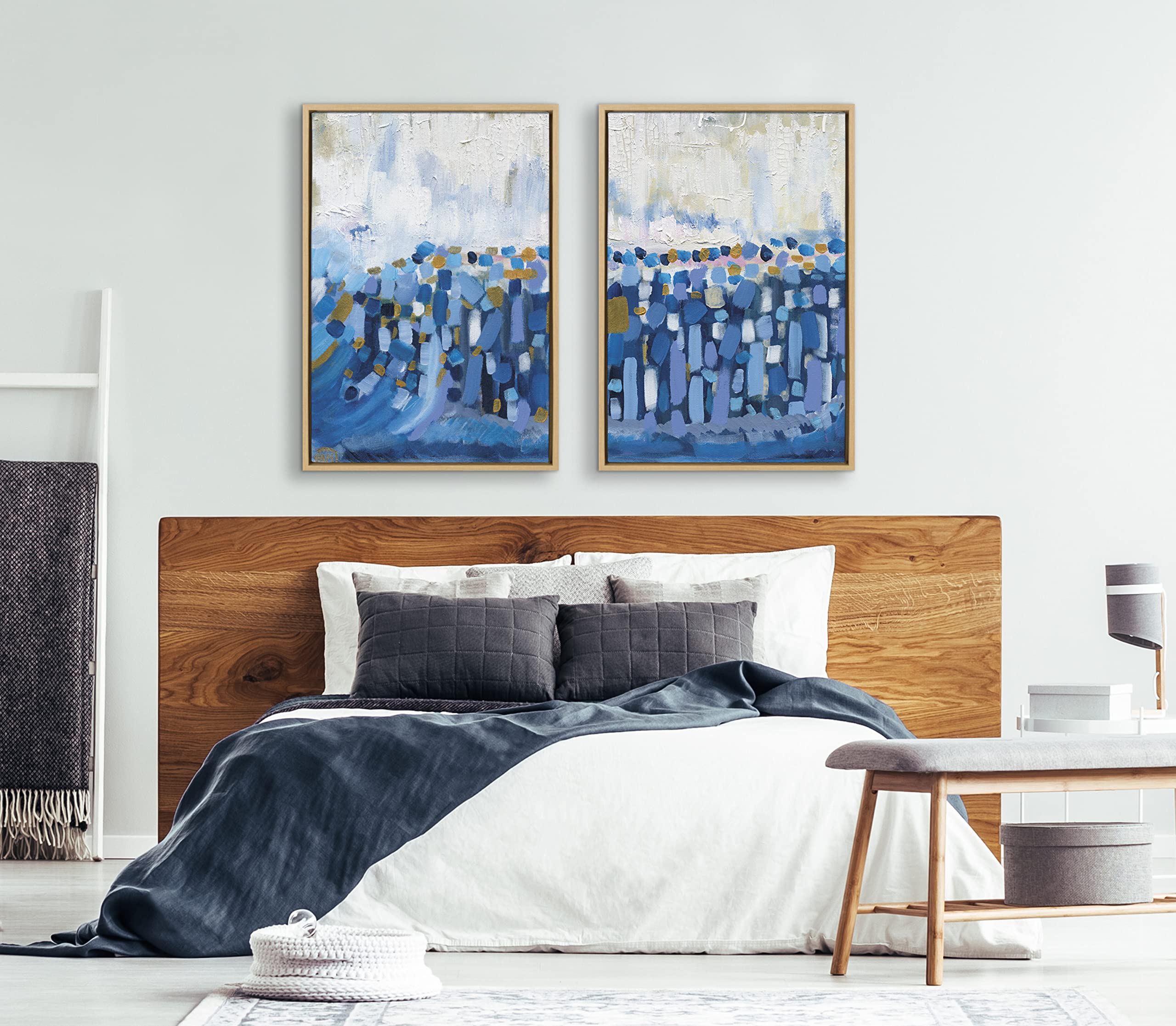 Kate & Laurel Sylvie Queen Elizabeth II Framed Canvas Wall Art by Leah Nadeau - 2 Piece 23x33 Natural Modern Abstract Art Set for Living Room, Bedroom & Office Decor