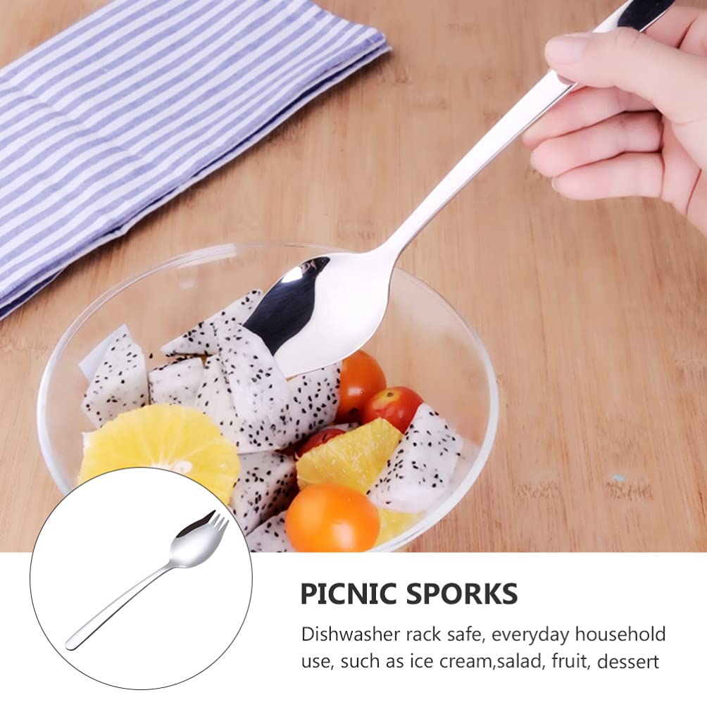 DOITOOL 6-Piece Stainless Steel Outdoor Cutlery Set - Forks, Spoons, Salad Sporks & Ice Cream Scoops - Durable Camping, Picnic, BBQ & Party Tableware for Desserts, Cakes & Outdoor Dining