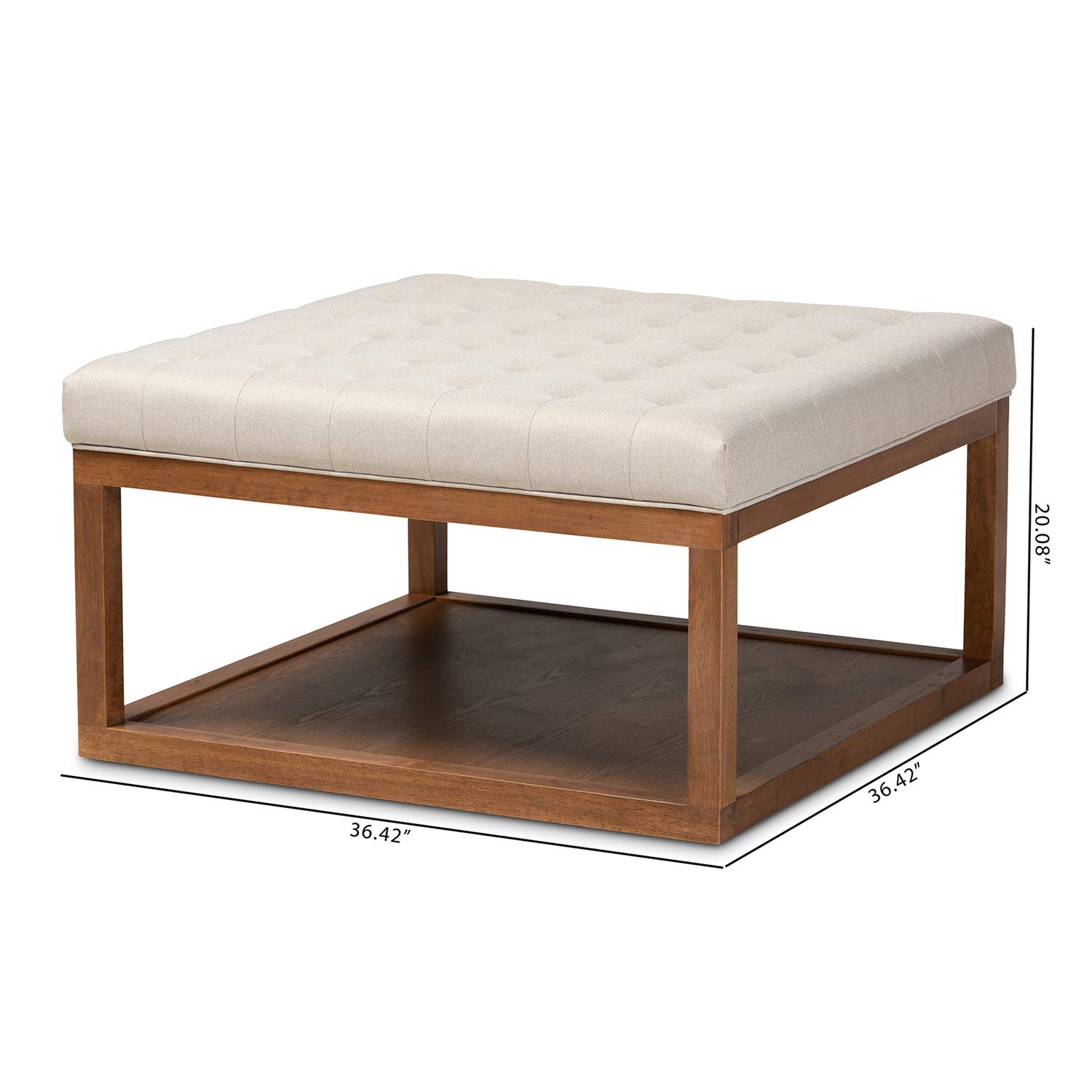 Baxton Studio Alvere Modern Beige Fabric Upholstered Walnut Cocktail Ottoman - Contemporary Living Room Furniture for Home Decor & Coffee Table Alternative
