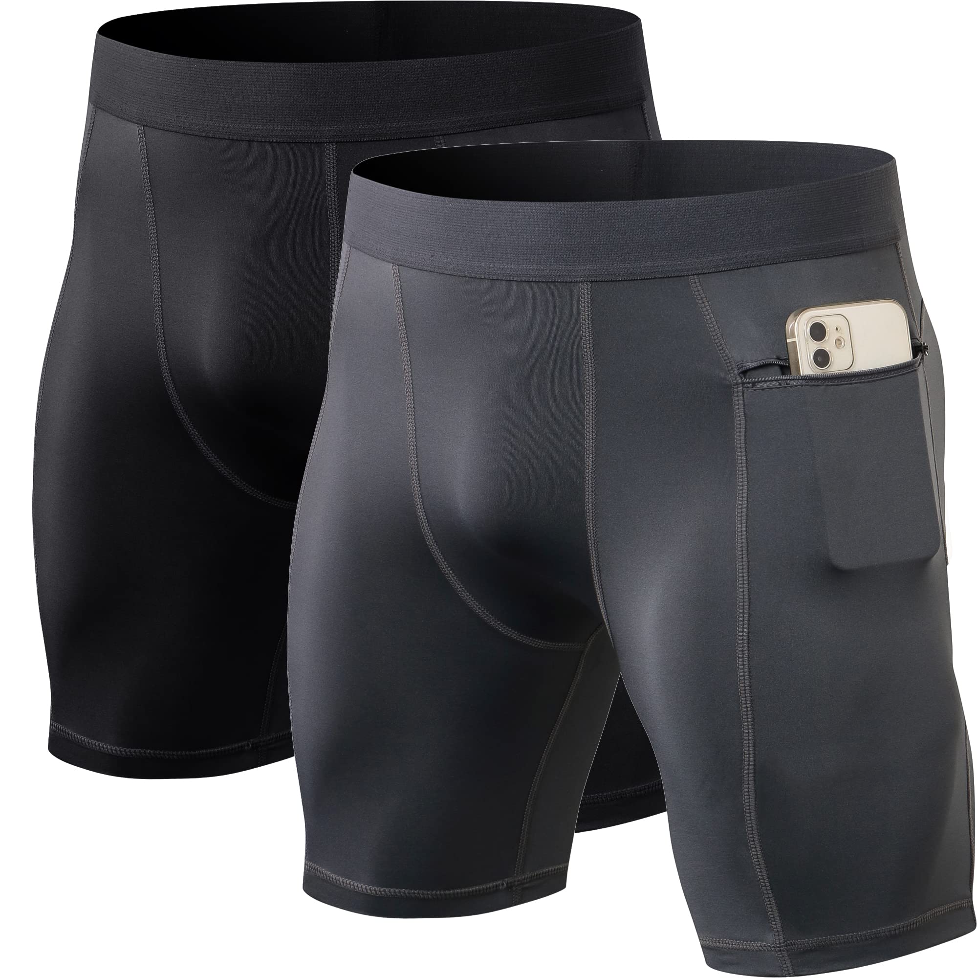 Anawakia Men's Compression Shorts with Zipper Pocket - Moisture Wicking Running & Workout Shorts for Gym, Training, Cycling - Athletic Underwear Spandex Sport Shorts for Active Lifestyle