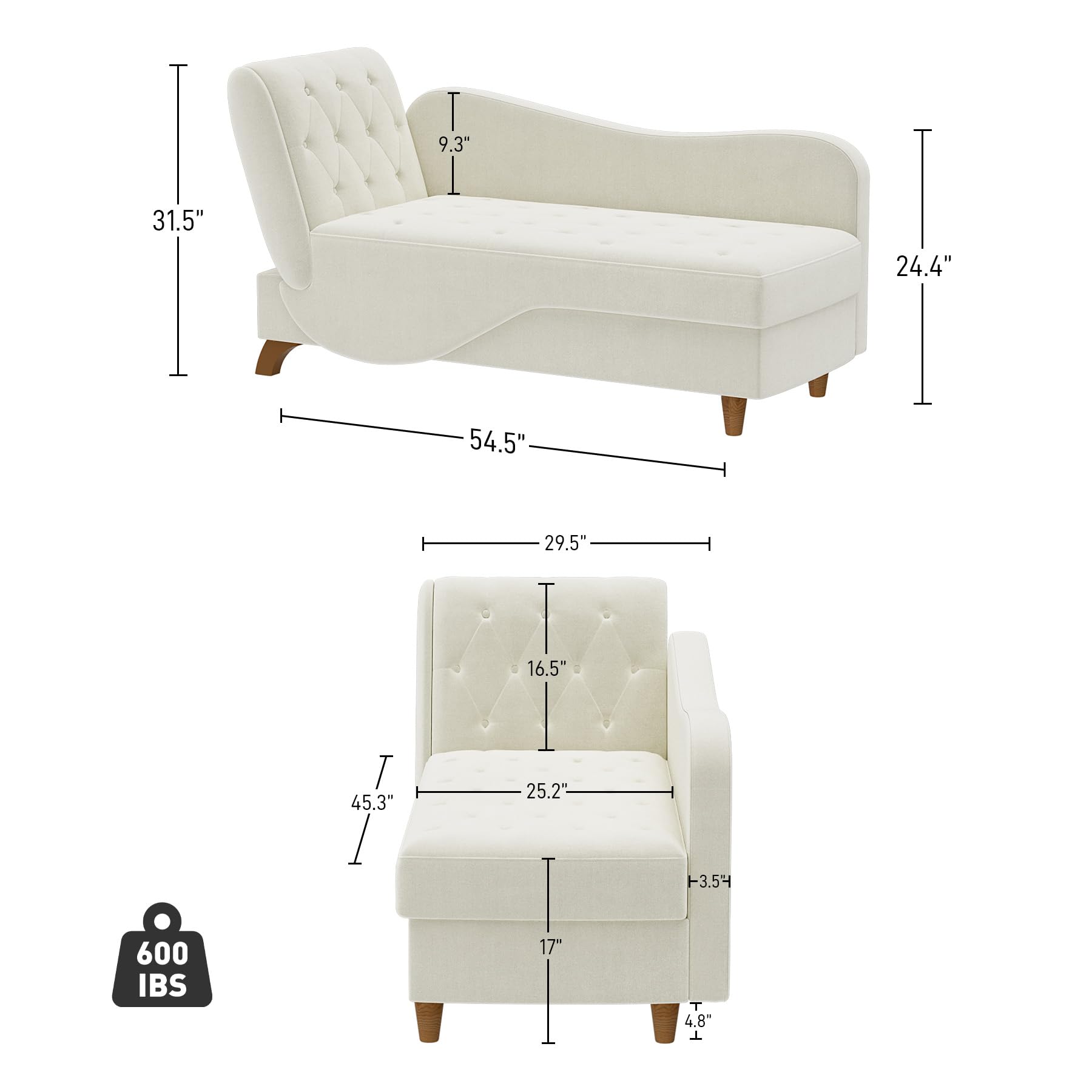 OUYESSIR Velvet Upholstered Chaise Lounge - Adjustable Recliner Sofa with Storage & Pillow, Button Tufted Living Room Chair for Bedroom, Office - Beige | Perfect for Relaxing, Reading & Small Space Living