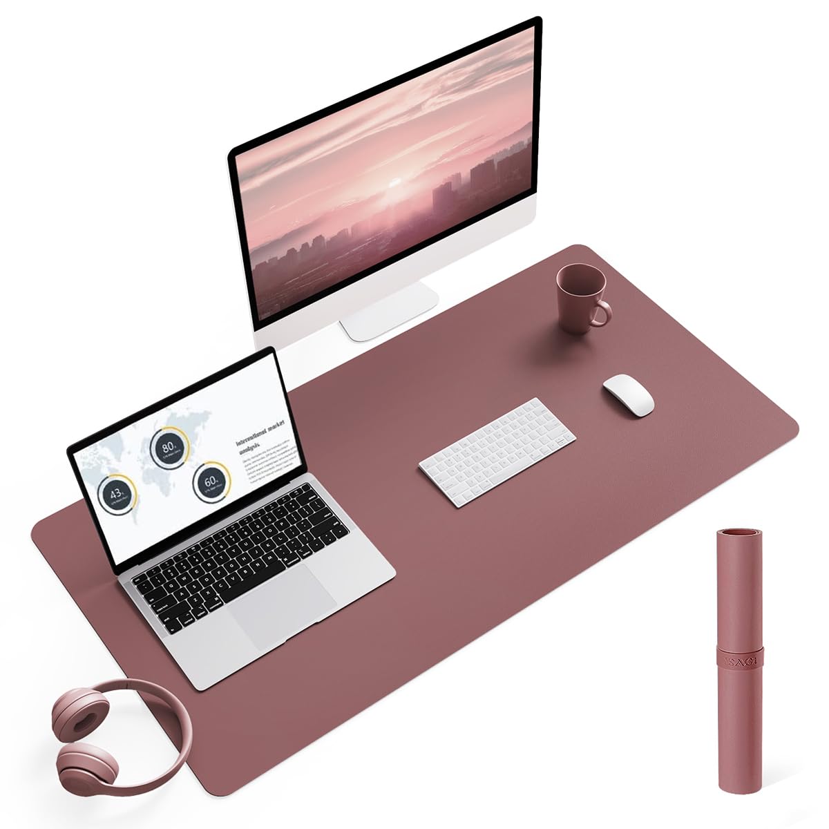 Non-Slip Leather Desk Mat - Waterproof PVC Mouse Pad & Table Protector - Large 35.4