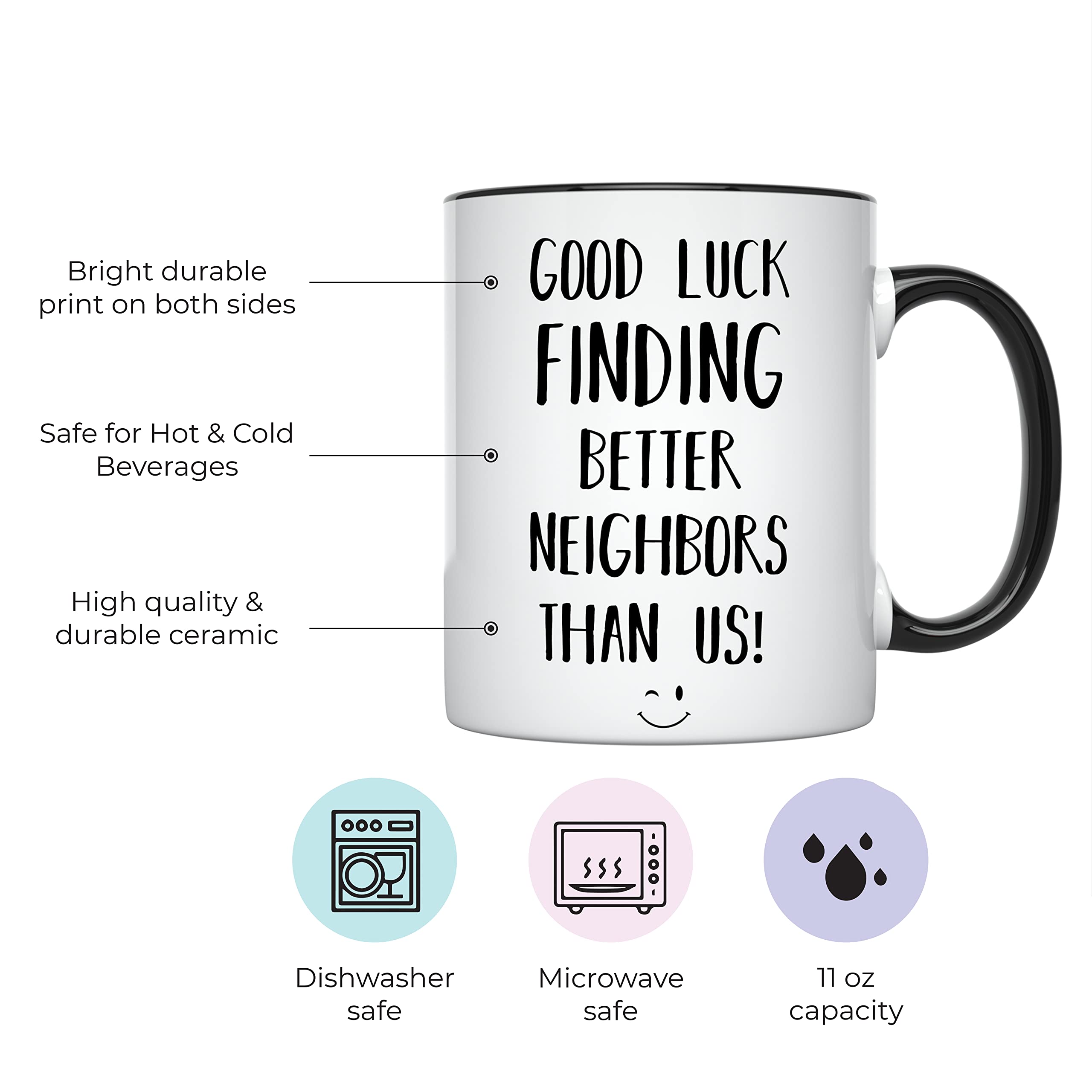 YouNique Designs 11oz Goodbye Neighbor Coffee Mug - Black Handle Moving Away Gift for Friends & Neighbors - Perfect Housewarming, Farewell Party & New Home Gift