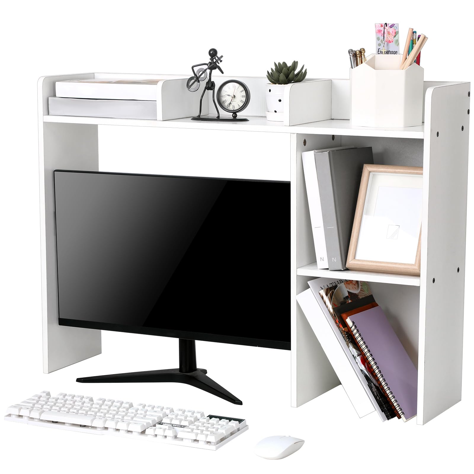 5-Tier White Desk Organizer with Bookshelf & Hutch - 32.5