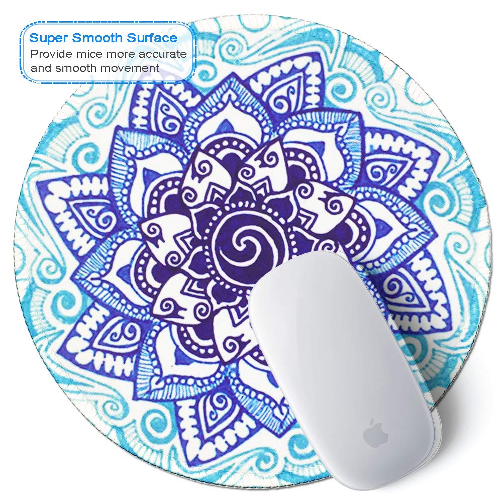 BOSOBO Round Mandala Mouse Pad - Non-Slip Rubber Floral Design with Stitched Edge, 7.9 x 7.9 Inch Cute Circular Mouse Mat for Girls & Women | Perfect for Office, Gaming & Home Computer Use
