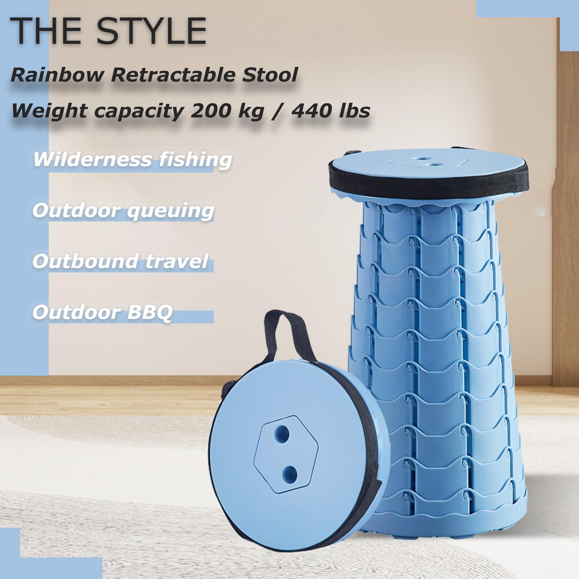 Upgraded Portable Folding Stool - Lightweight Retractable Camping Chair for Adults, Outdoor Travel, BBQ, Fishing, Waiting in Line - Compact & Durable 2nd Gen 2023 (Azure Blue) | Perfect for Beach, Picnic, Concert & Backpacking Trips