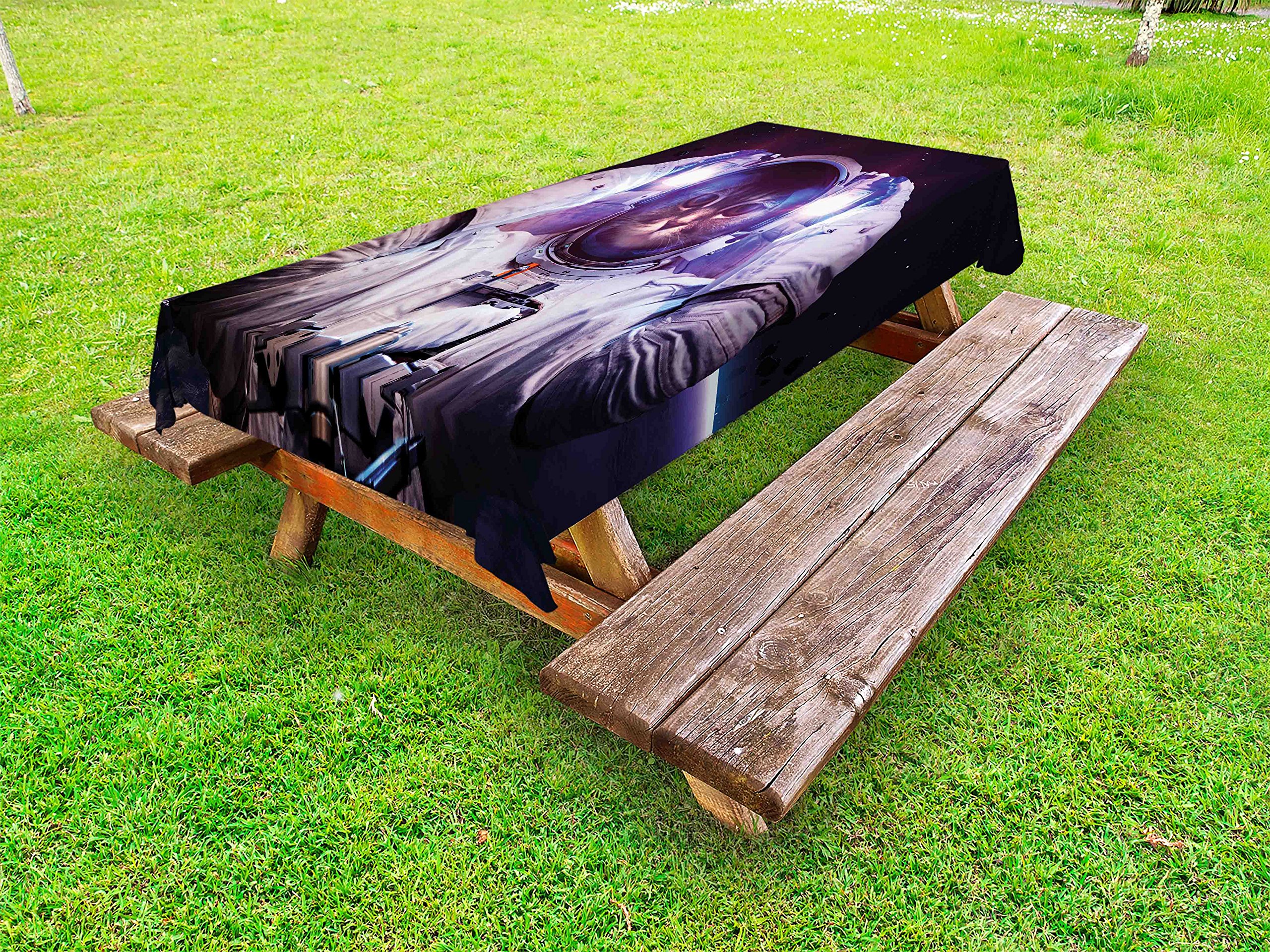 Ambesonne Space Cat Tablecloth - Kitty in Cosmonaut Suit with Galaxy Stars Supernova Design, Washable Picnic Table Cover 58x120 Inches, White Purple & Dark Blue - Perfect for Outdoor Dining, BBQs, and Space-Themed Parties