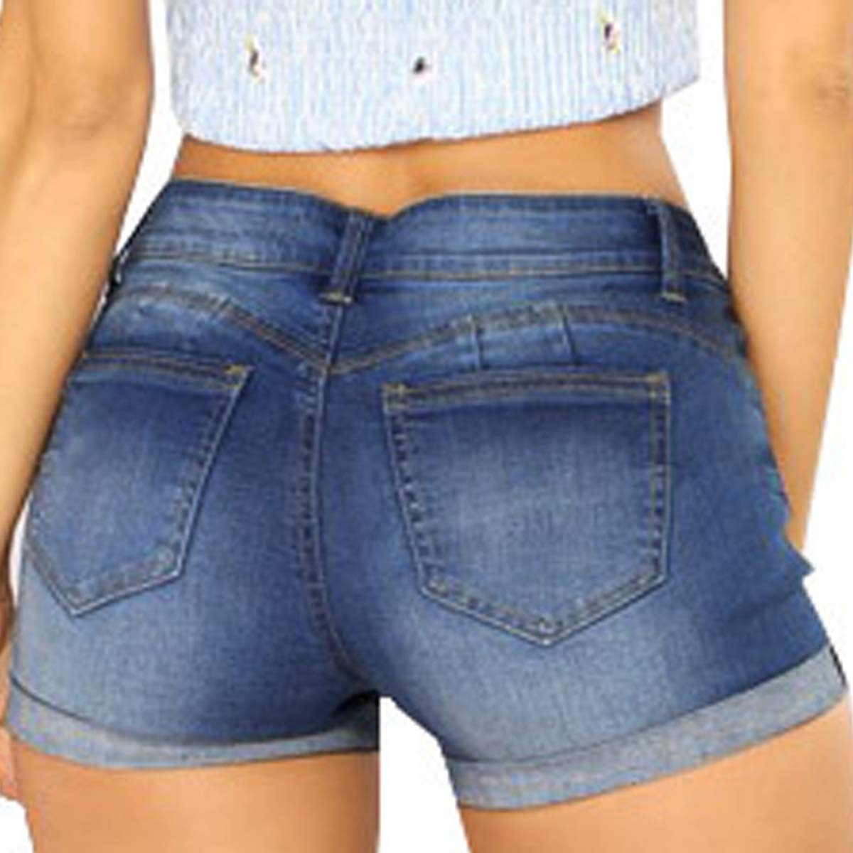 Vanberfia Women's Stretch Denim Mid Rise Jean Shorts with Pockets - Comfortable High Waist Denim Shorts for Women, Casual Summer Shorts with Pockets for Outdoor Activities, Beach, Travel and Daily Wear
