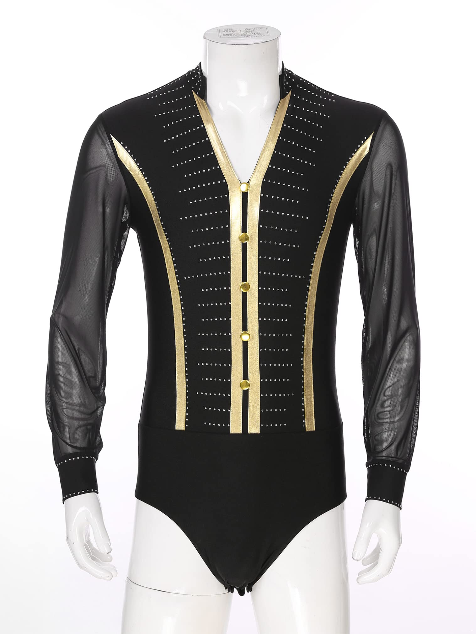 JEATHA Men's Metallic Latin Dance Top - Salsa, Tango & Ballroom Performance Leotard for Professional Dancers | Stage & Competition Wear