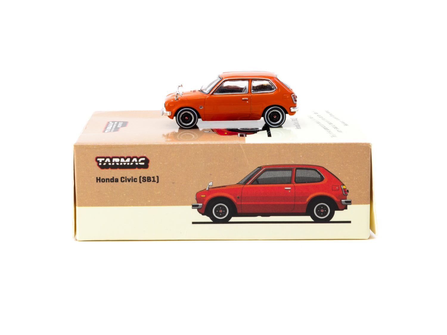 J Collection x Tarmac Works 1/64 Scale Honda Civic (SB1) Orange Diecast Model Car - COLLAB64 Series for Collectors & Racing Enthusiasts - Perfect for Display, Gifts & Diorama Scenes