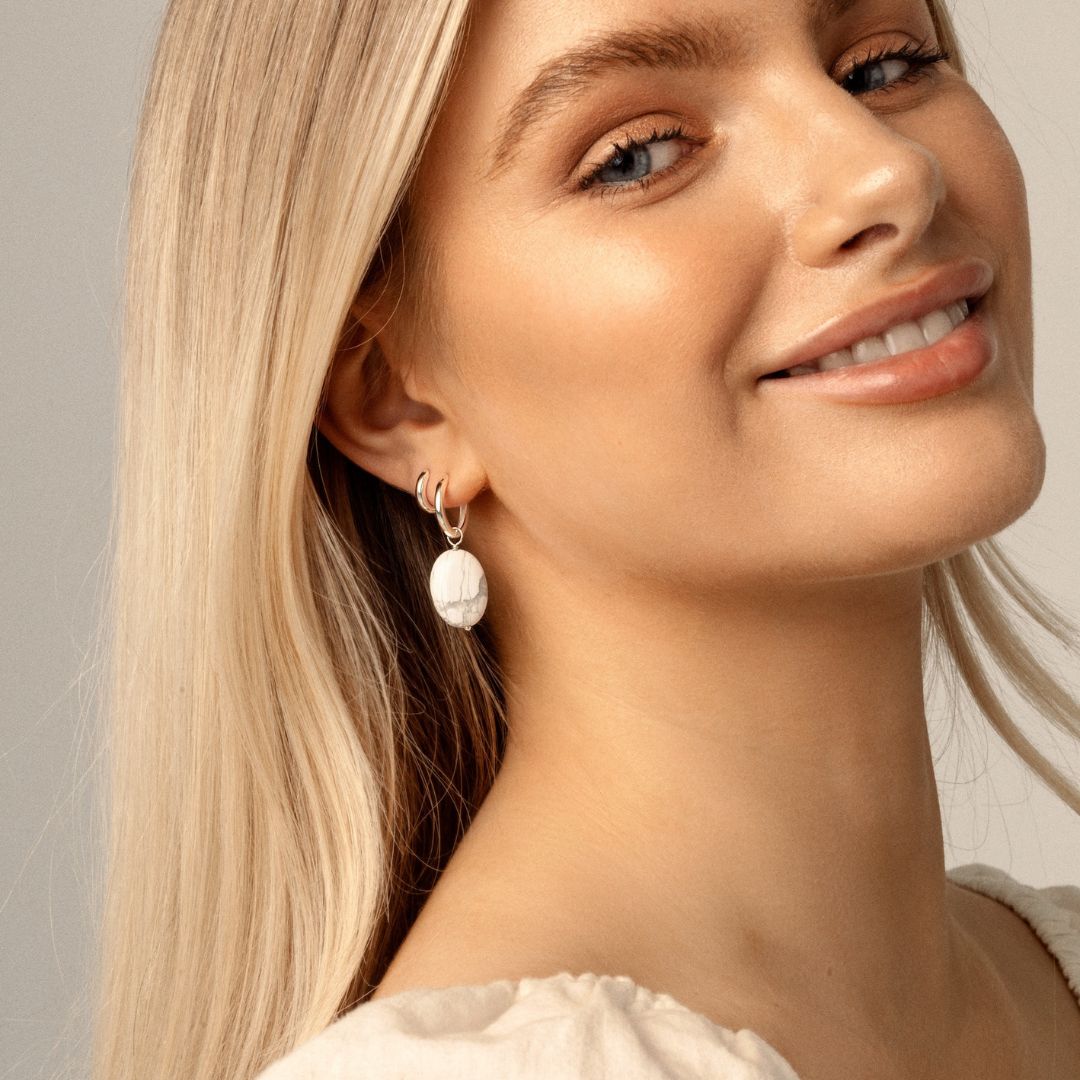Howlite Stone Hoop Earrings - Set of 2 Natural Stone Jewelry for Clarity & Calm - Perfect for Meditation, Yoga & Spiritual Healing