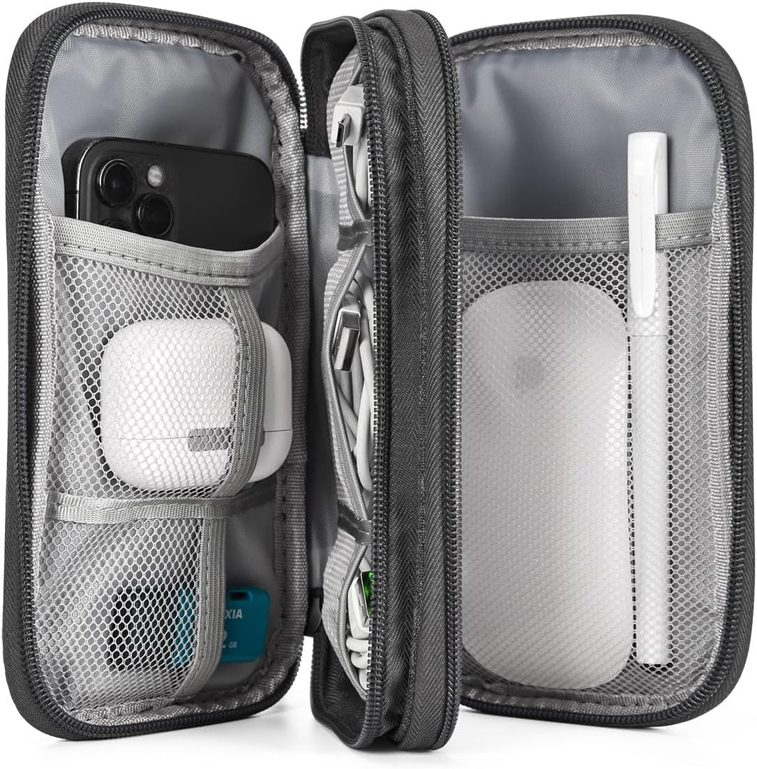 Waterproof Electronic Organizer Travel Bag for Power Bank, Charging Cords & USB Cables - Dark Gray Tech Accessories Case | Perfect for Business Trips, Camping & Daily Commute