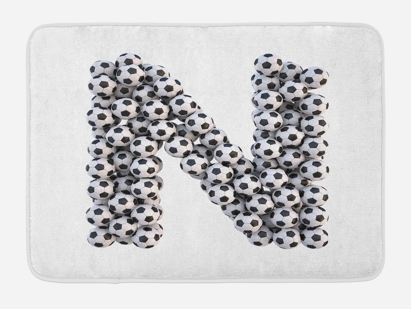 Ambesonne Letter N Bath Mat - Hexagon Soccer Ball Design, Non-Slip Plush Bathroom Rug, 30.2 x 20 Inches, Black & White - Perfect for Kids' Rooms, Nursery Decor & Soccer Theme Bathrooms