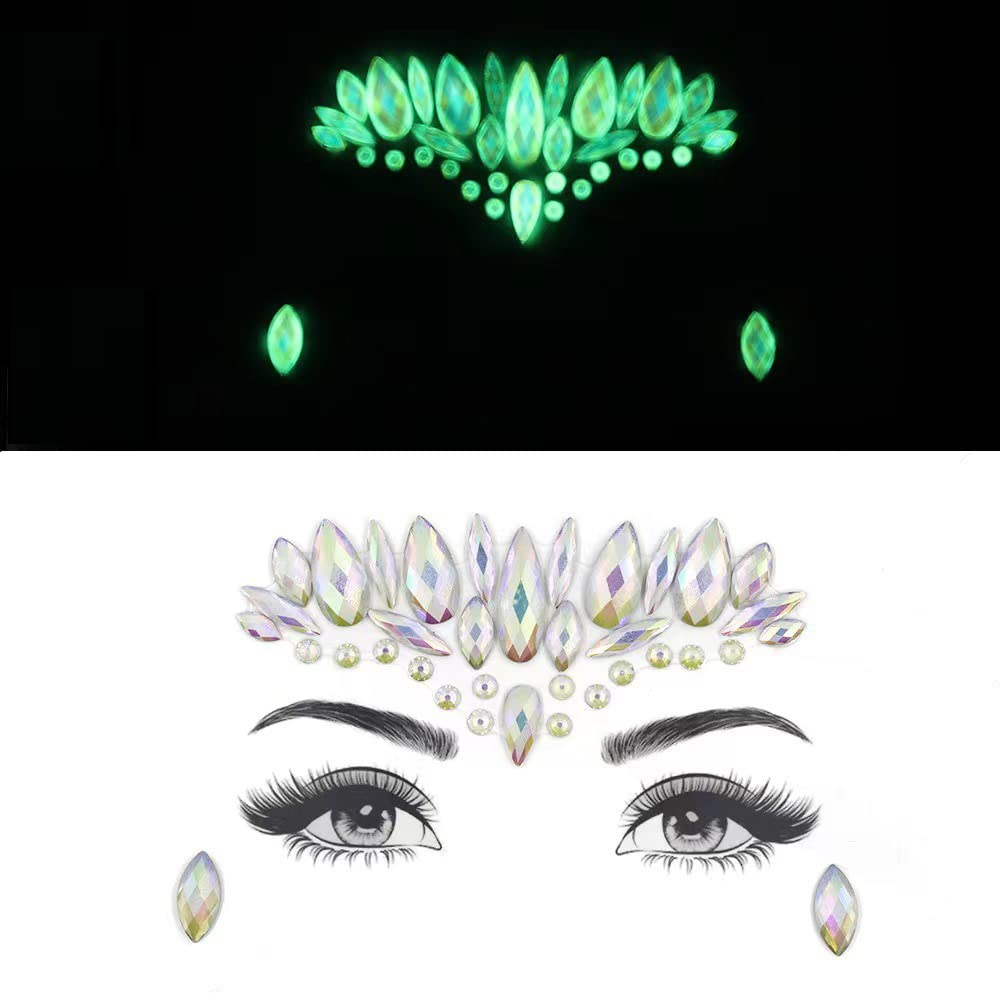 S.A.V.I 3D Glow in the Dark Face Gems - Self-Adhesive Rhinestone Stickers for Women & Girls - Perfect for Parties, Weddings, Festivals & Nightclubs - Shimmering Body Jewelry for Face & Nail Art Decoration