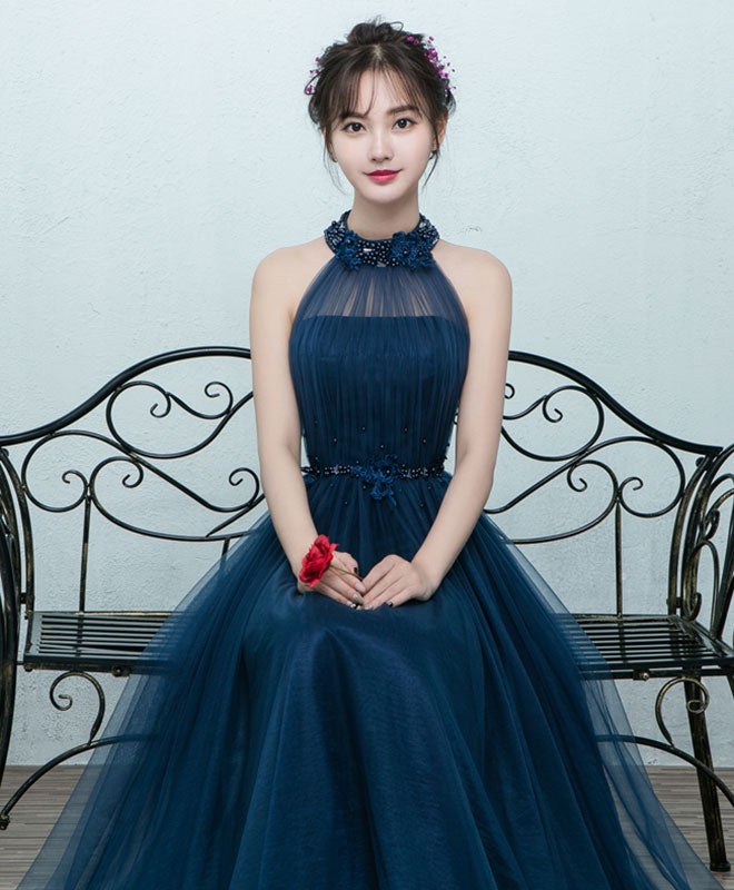 Elegant Blue Tulle Long Prom Dress & Bridesmaid Gown - Perfect for Formal Dances, Weddings & Special Occasions