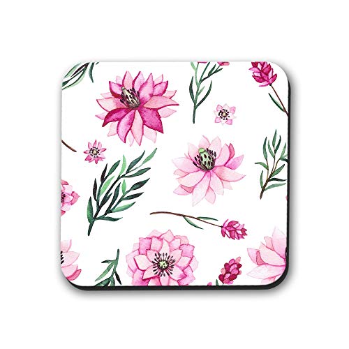 Elegant Pink Floral Coasters Set of 4 - Absorbent Ceramic Drink Coasters for Coffee Tea Cups - Perfect for Home Decor, Kitchen, Dining Table & Gift Giving