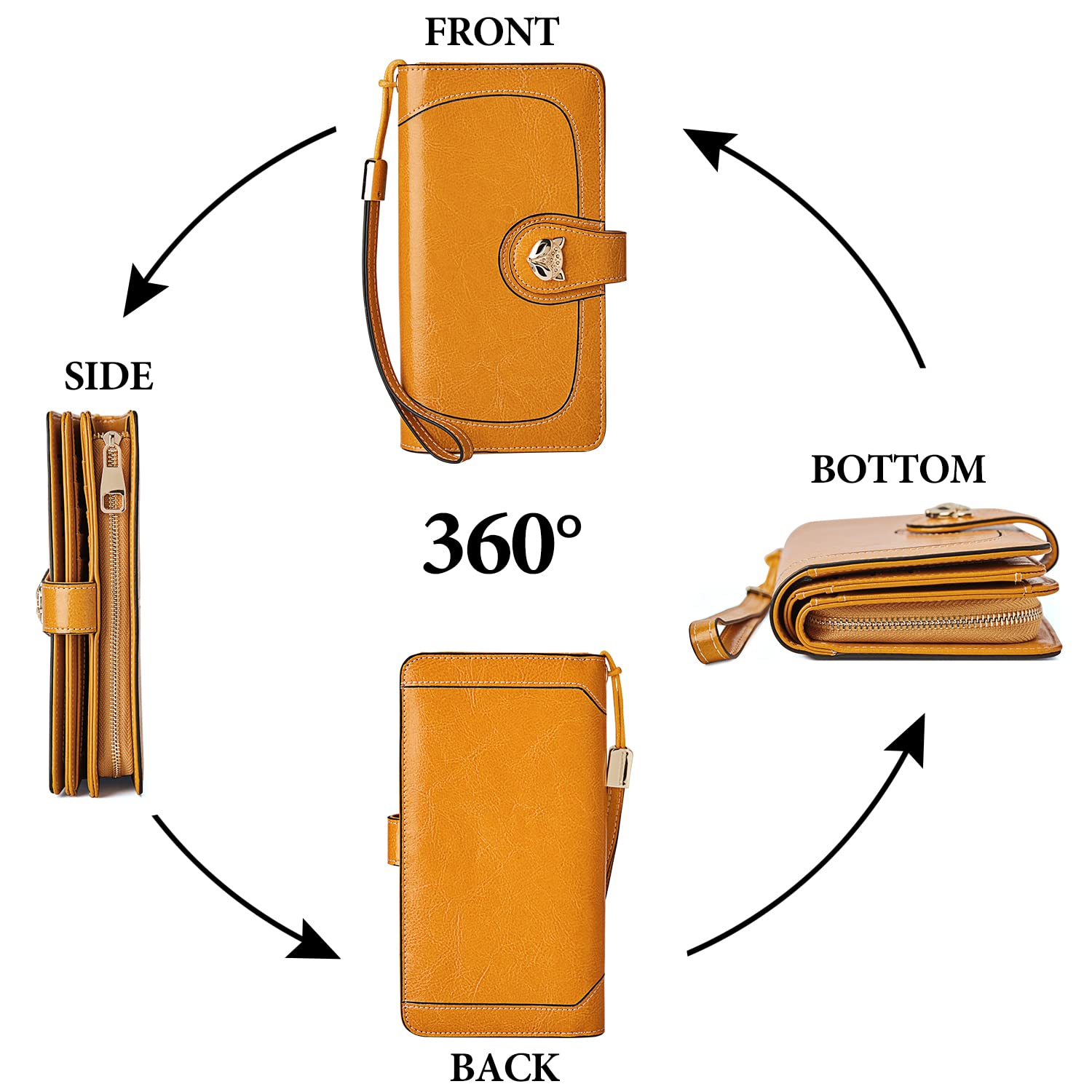 FOXLOVER Women's RFID Blocking Leather Wristlet Wallet - Large Capacity Credit Card Holder & ID Organizer for Everyday Use, Travel, and Shopping