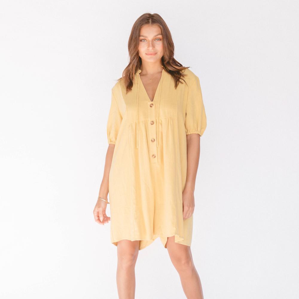 Women's Cody Playsuit Jumpsuit - Marigold Yellow Romper for Summer Outfits & Beach Vacations